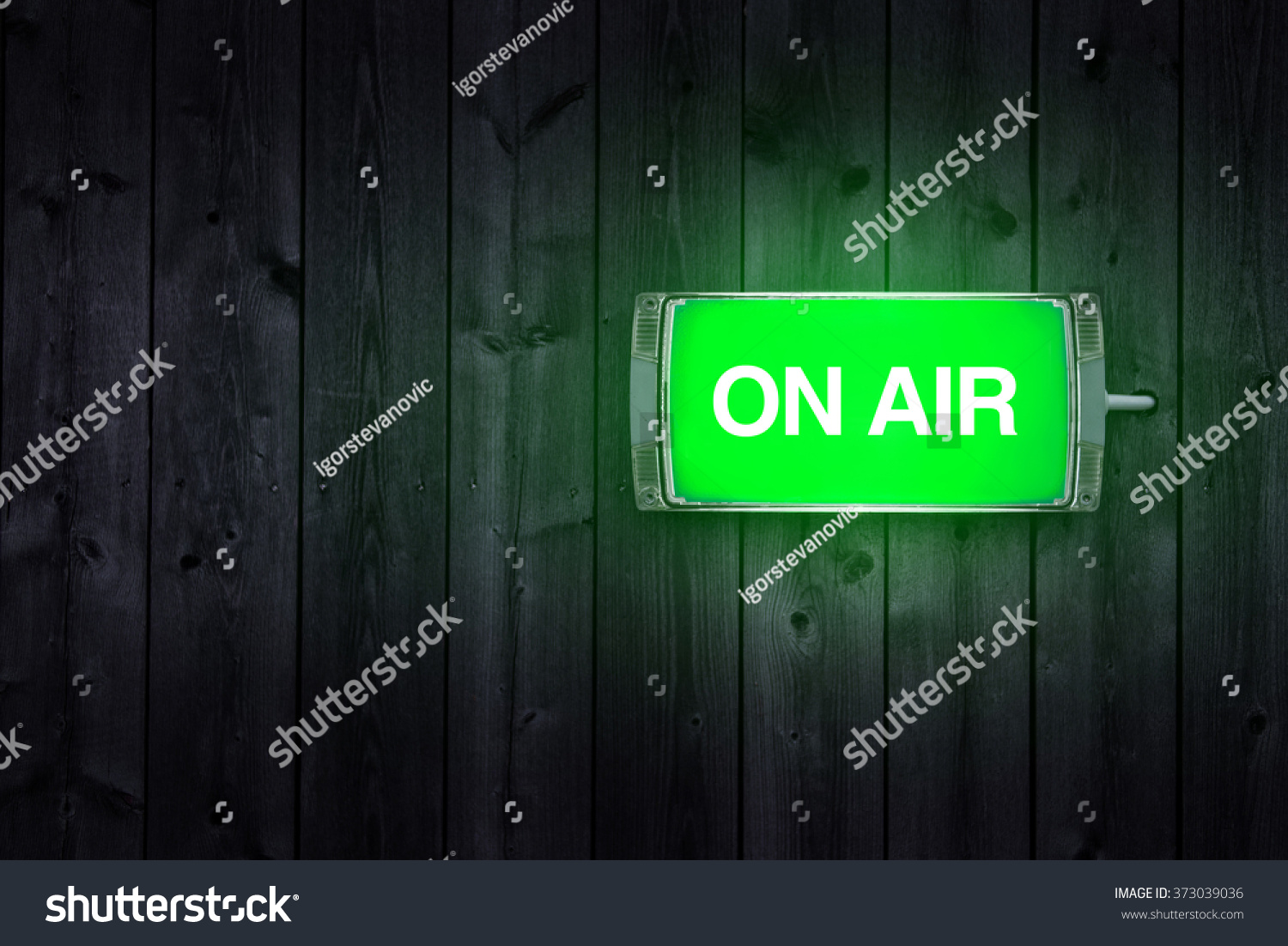 On Air sign, green illuminated radio station signage. #373039036