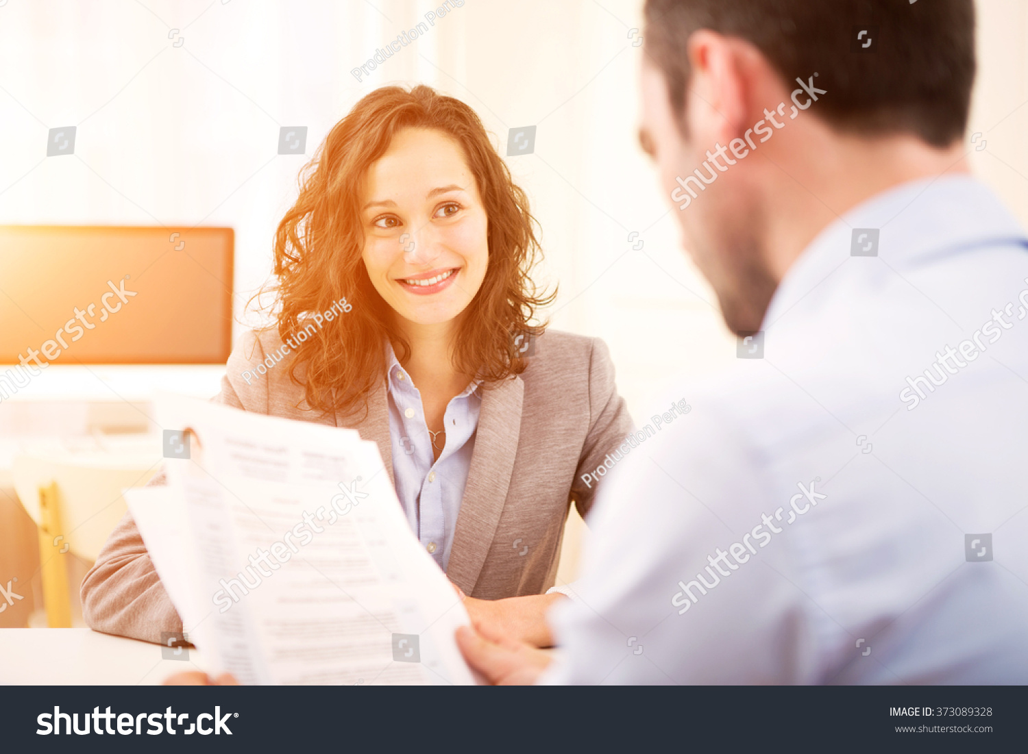 Young attractive woman during job interview #373089328