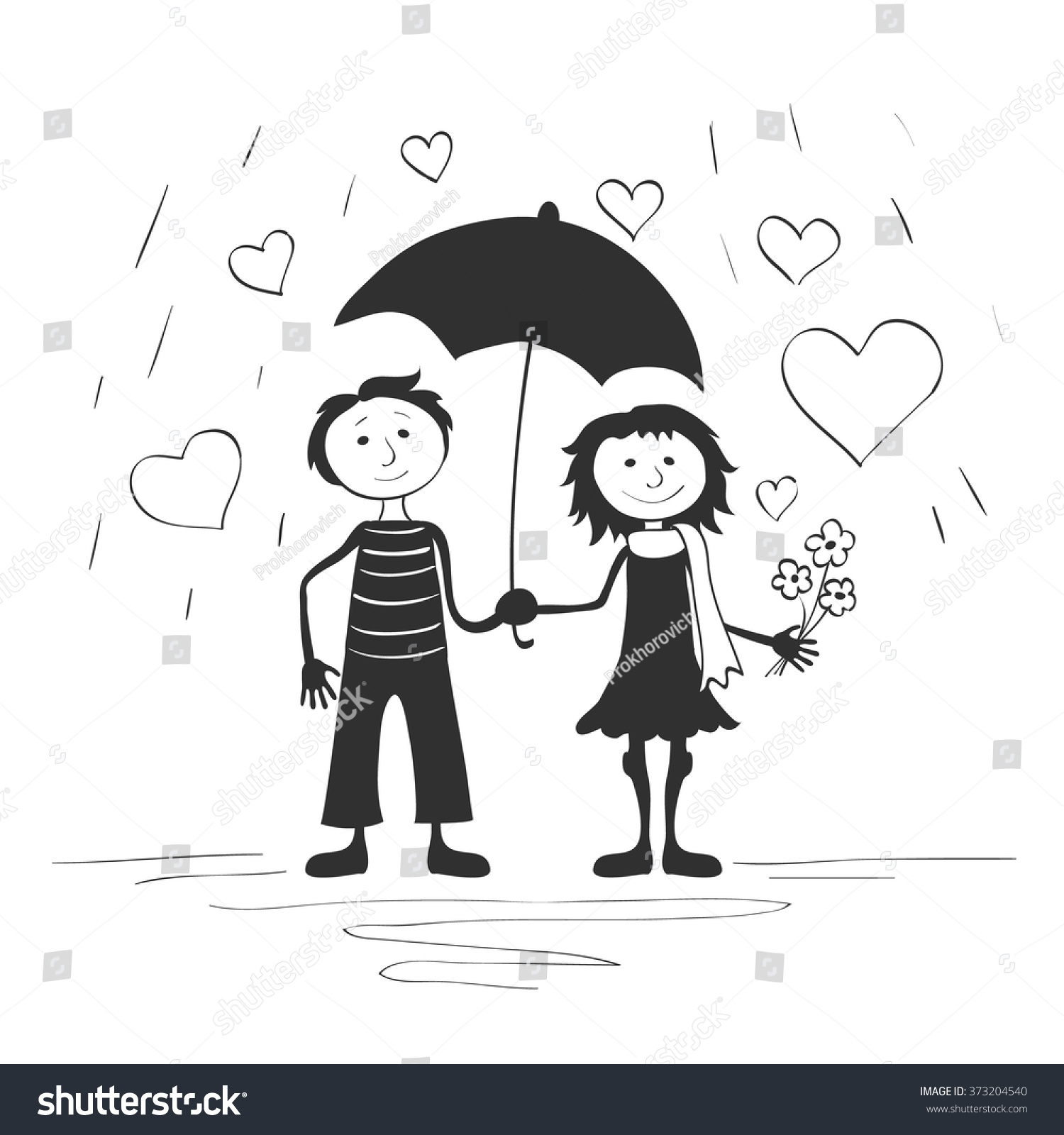 Boy and girl under the umbrella. Hand drawn - Royalty Free Stock Vector ...