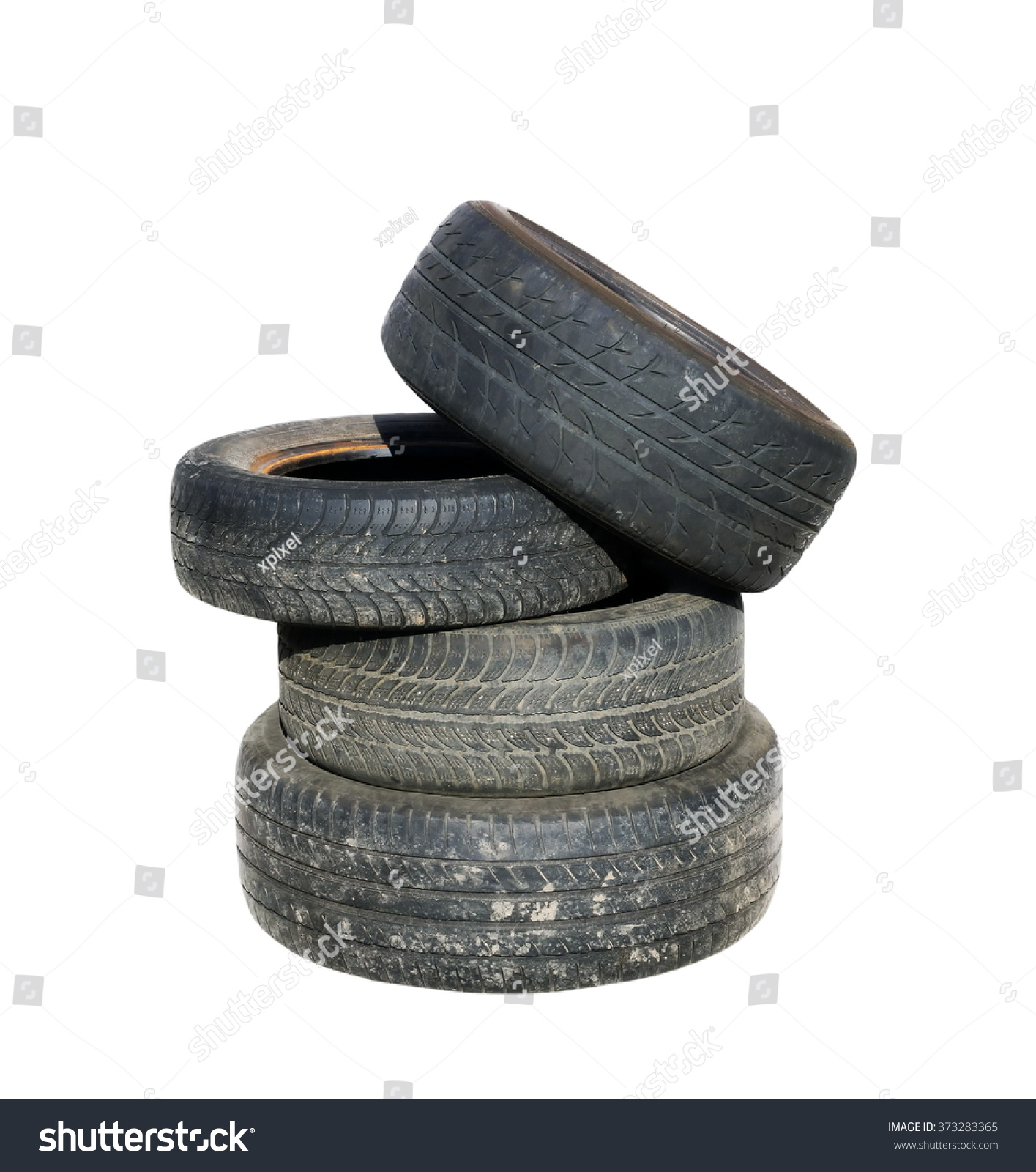 Old tires stacked, isolated on white background #373283365
