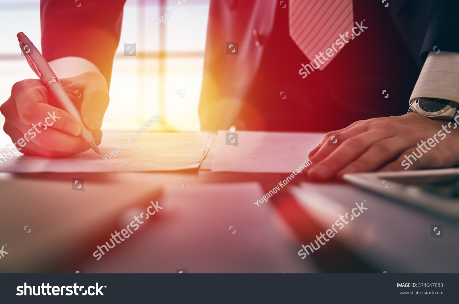 Close up businessman signing documents. #374647888