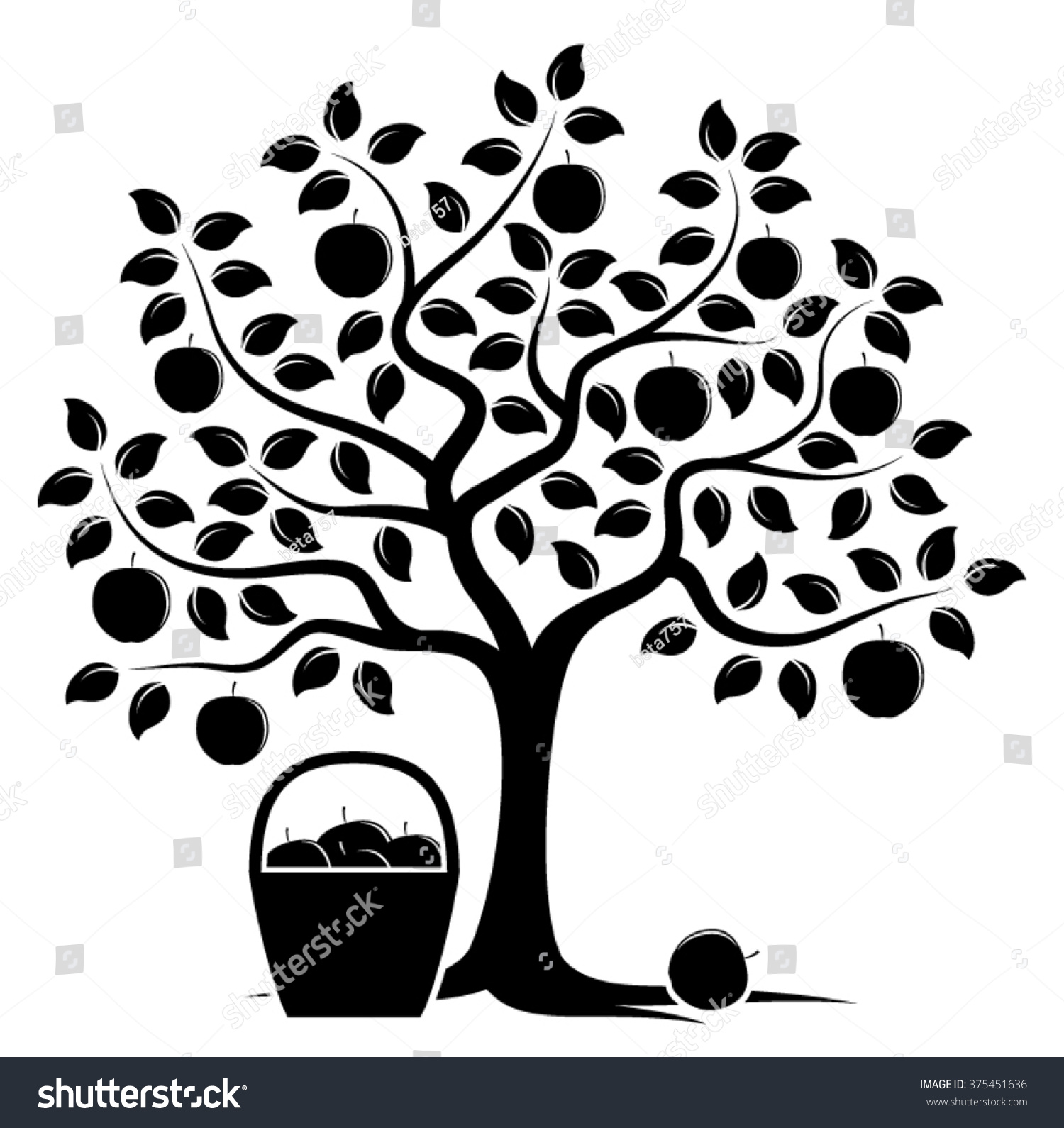 vector apple tree and basket of apples isolated - Royalty Free Stock ...