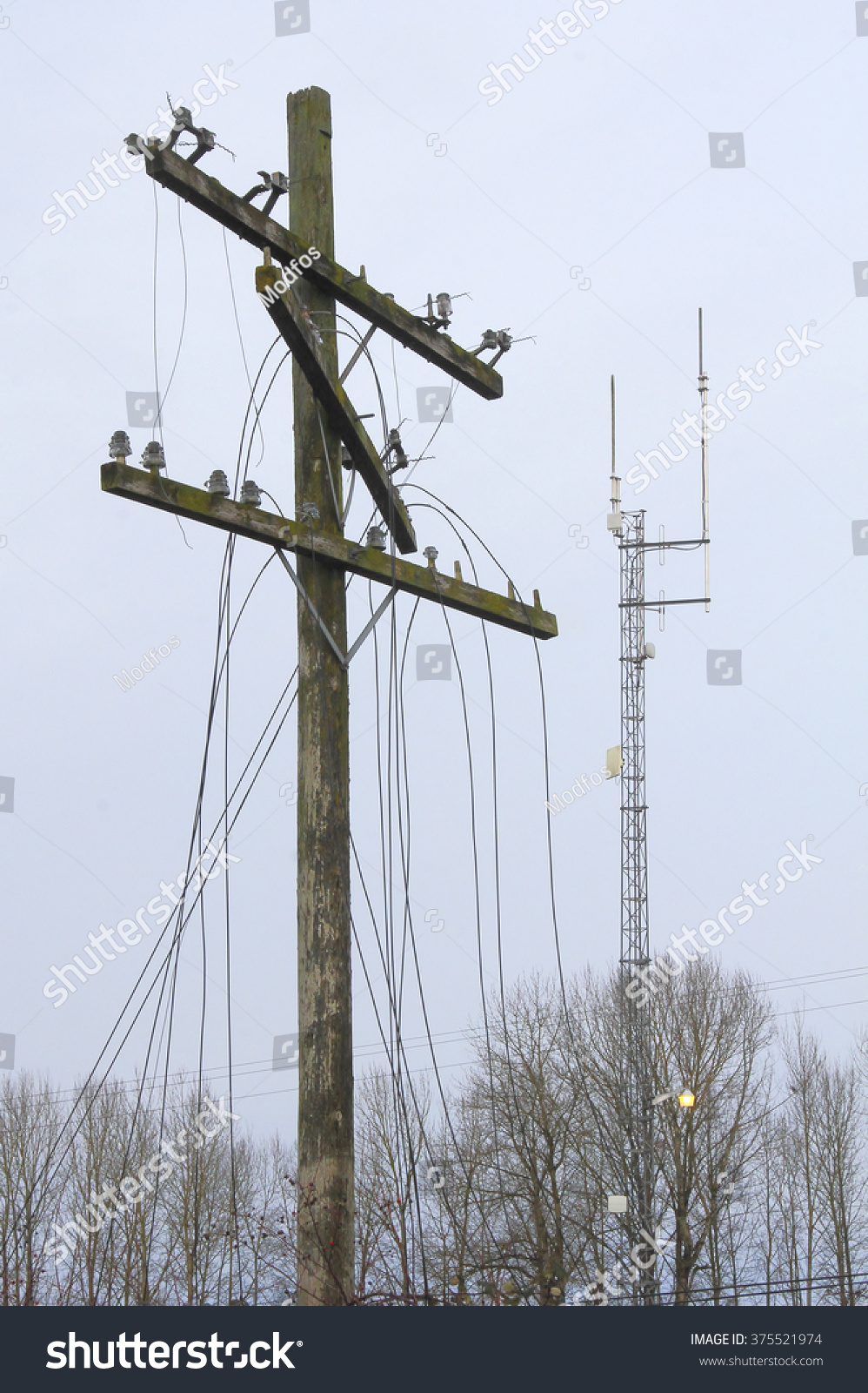 An Old Battered Telephone Pole Stands Near A Royalty Free Stock Photo Avopix Com