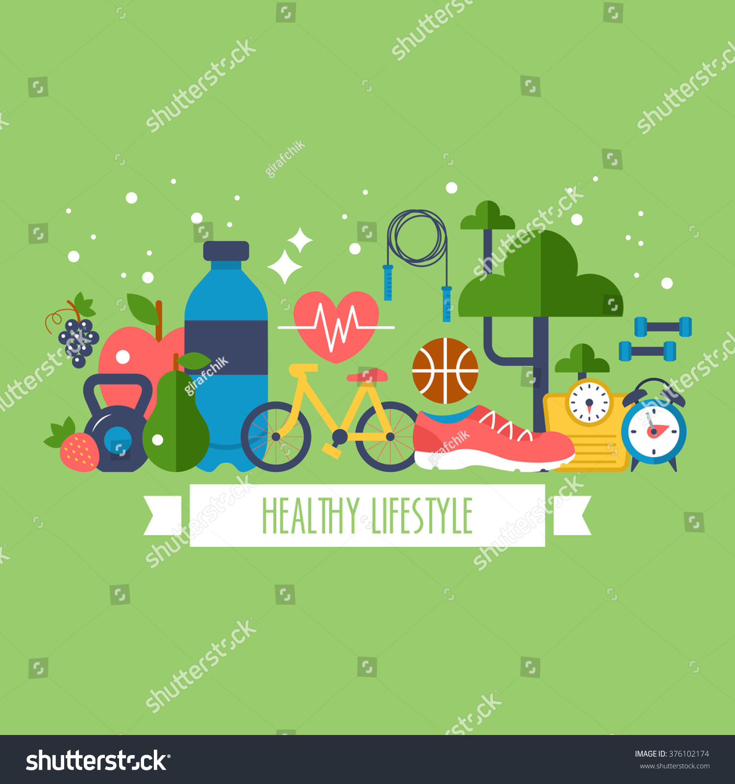 Healthy lifestyle concept with food and sport icons