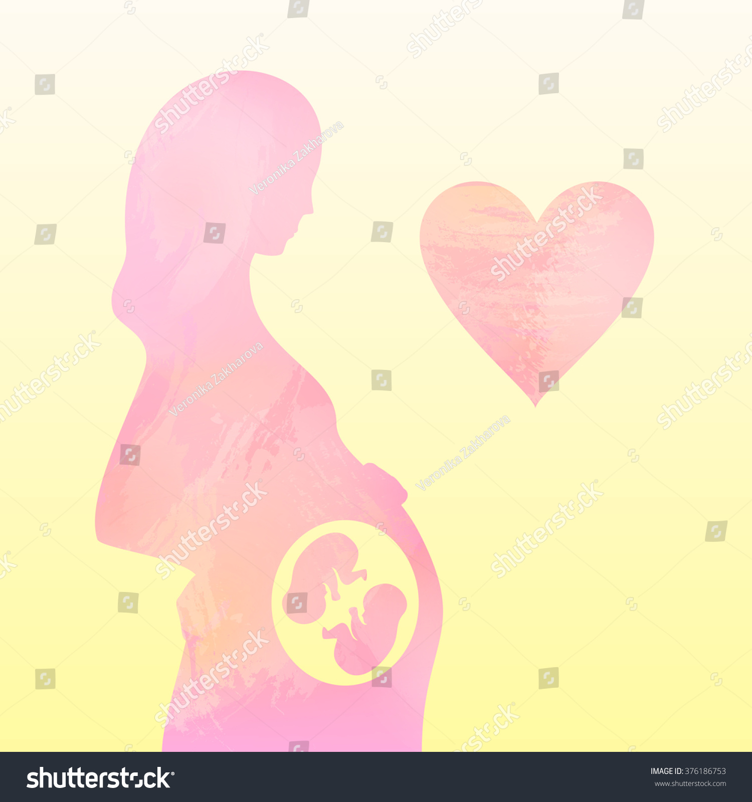 Pink watercolor silhouette of pregnant woman and - Royalty Free Stock ...