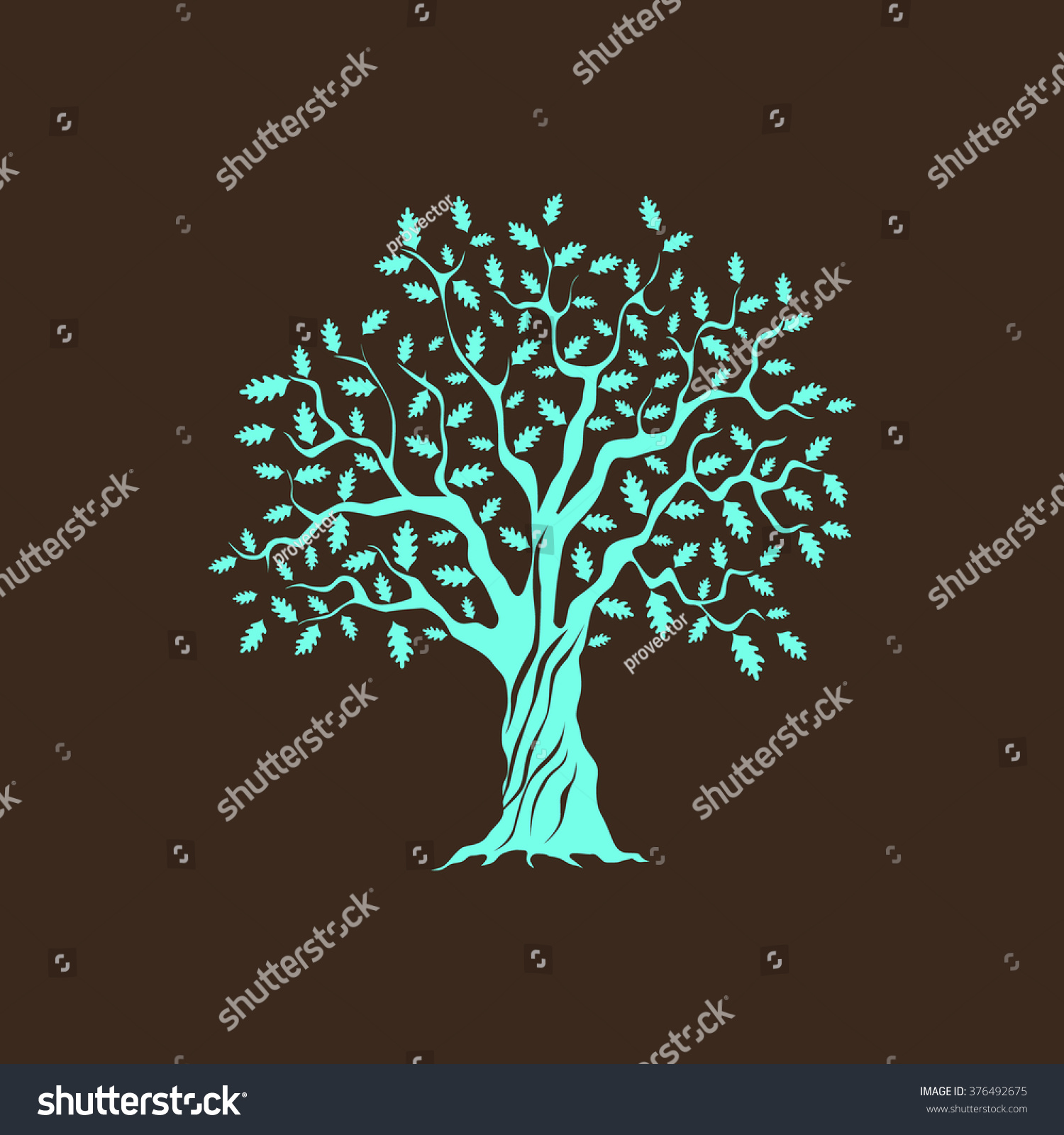 Beautiful green oak tree silhouette on brown background. Infographic modern vector sign. Premium quality illustration logo design concept. #376492675