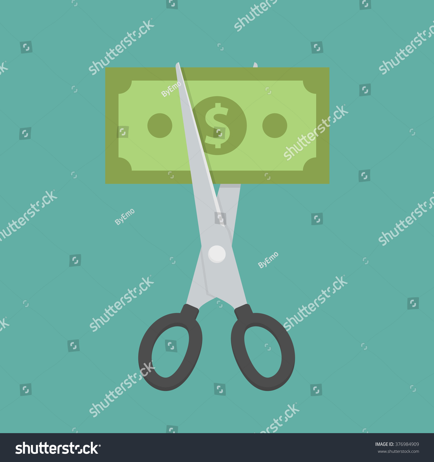 Scissors cutting money bill in half. Flat style - Royalty Free Stock ...