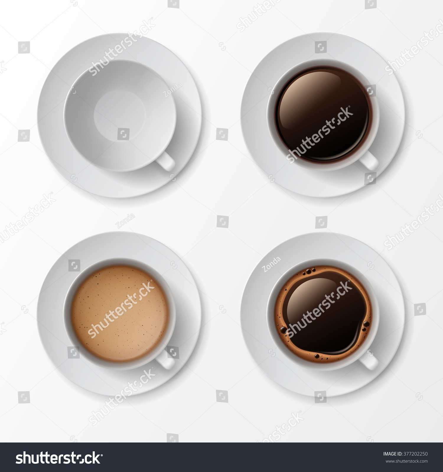 Vector Set of Coffee Cup Mug with Crema Foam Bubbles Top View Isolated On White Background #377202250