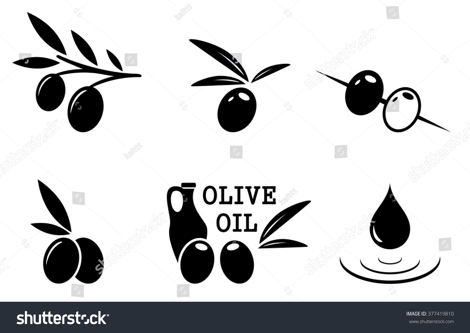 set of black isolated olive icons on white background #377419810