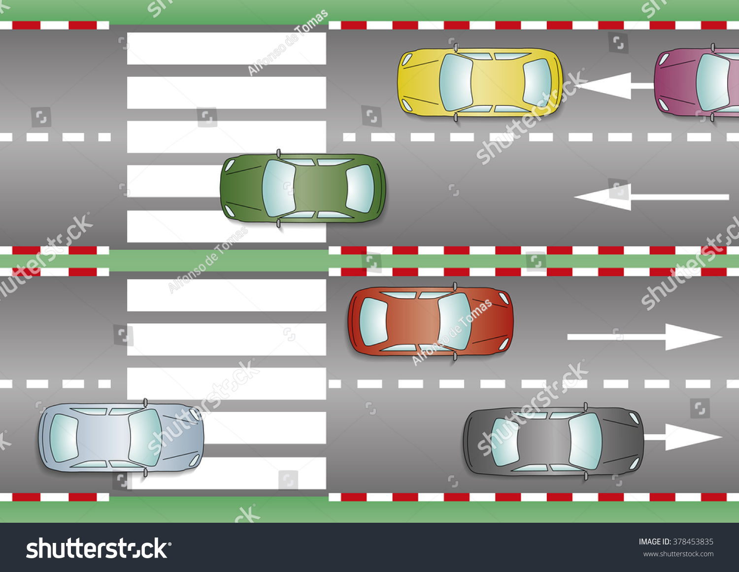 Cars over the pedestrian crossing. Crosswalk, - Royalty Free Stock ...