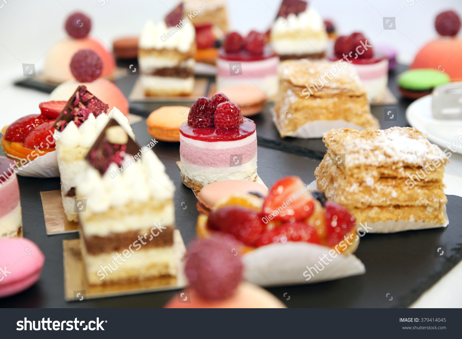 desserts with fruits, mousse, biscuits #379414045