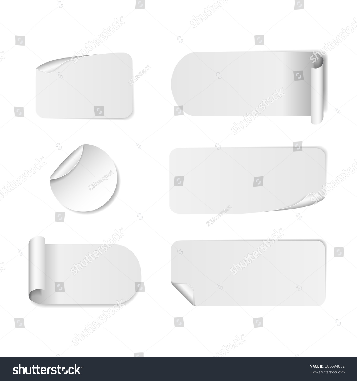 Blank white paper stickers isolated on white background. Round, square and rectangular sticker template. Sale and Clearance stickers and banners. Big Sale promotion. Blank white Sticker Templates #380694862