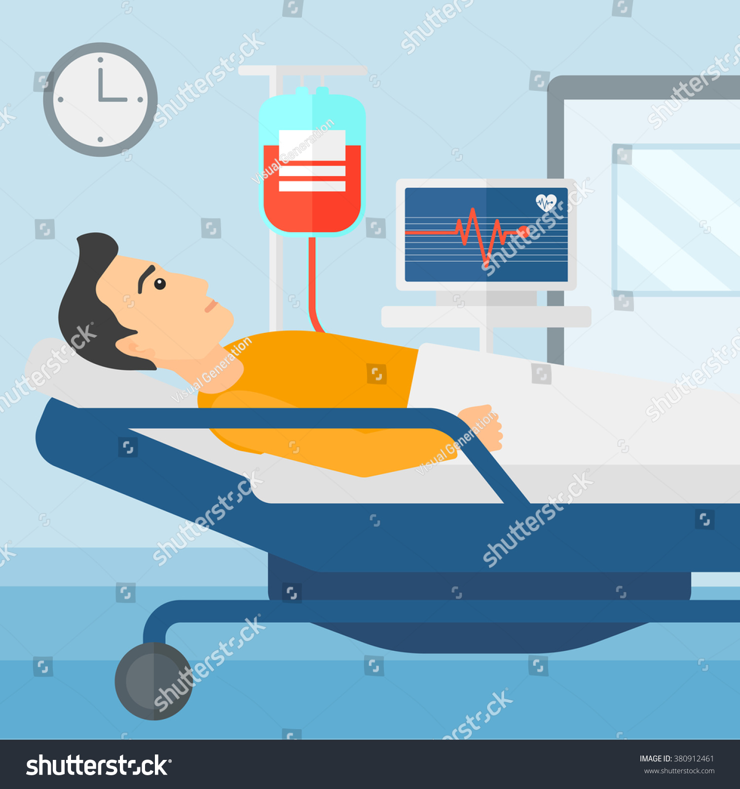 Patient lying in hospital bed. - Royalty Free Stock Vector 380912461 ...