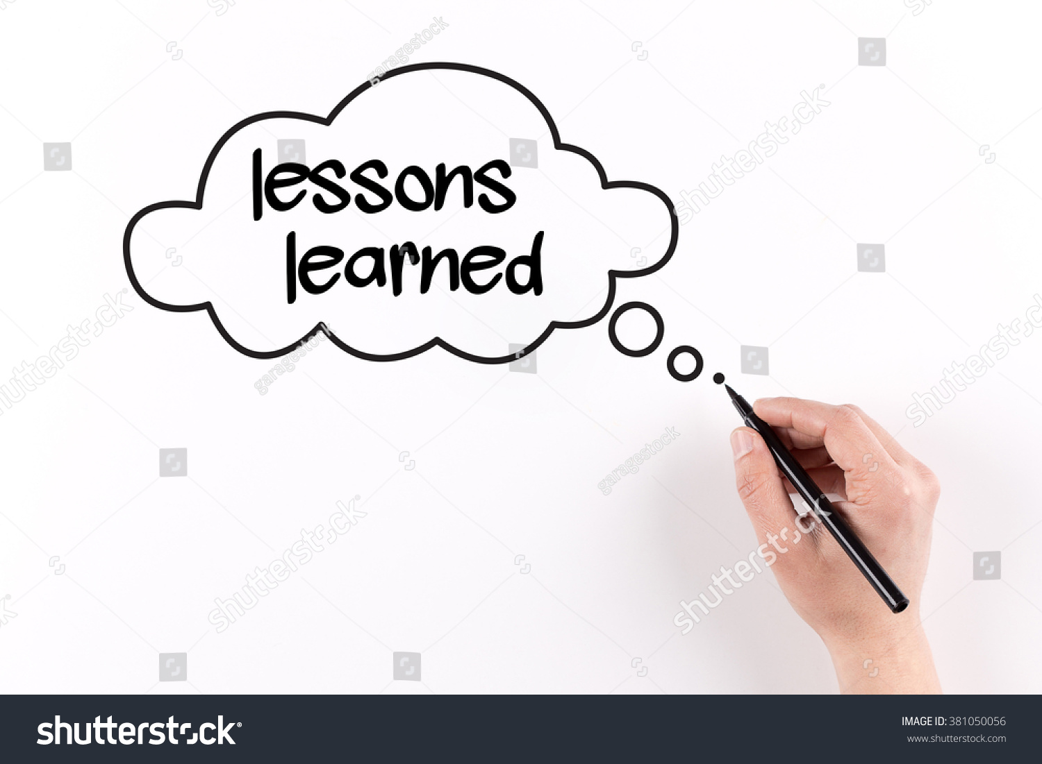 Hand writing Lessons learned on white paper, View from above #381050056