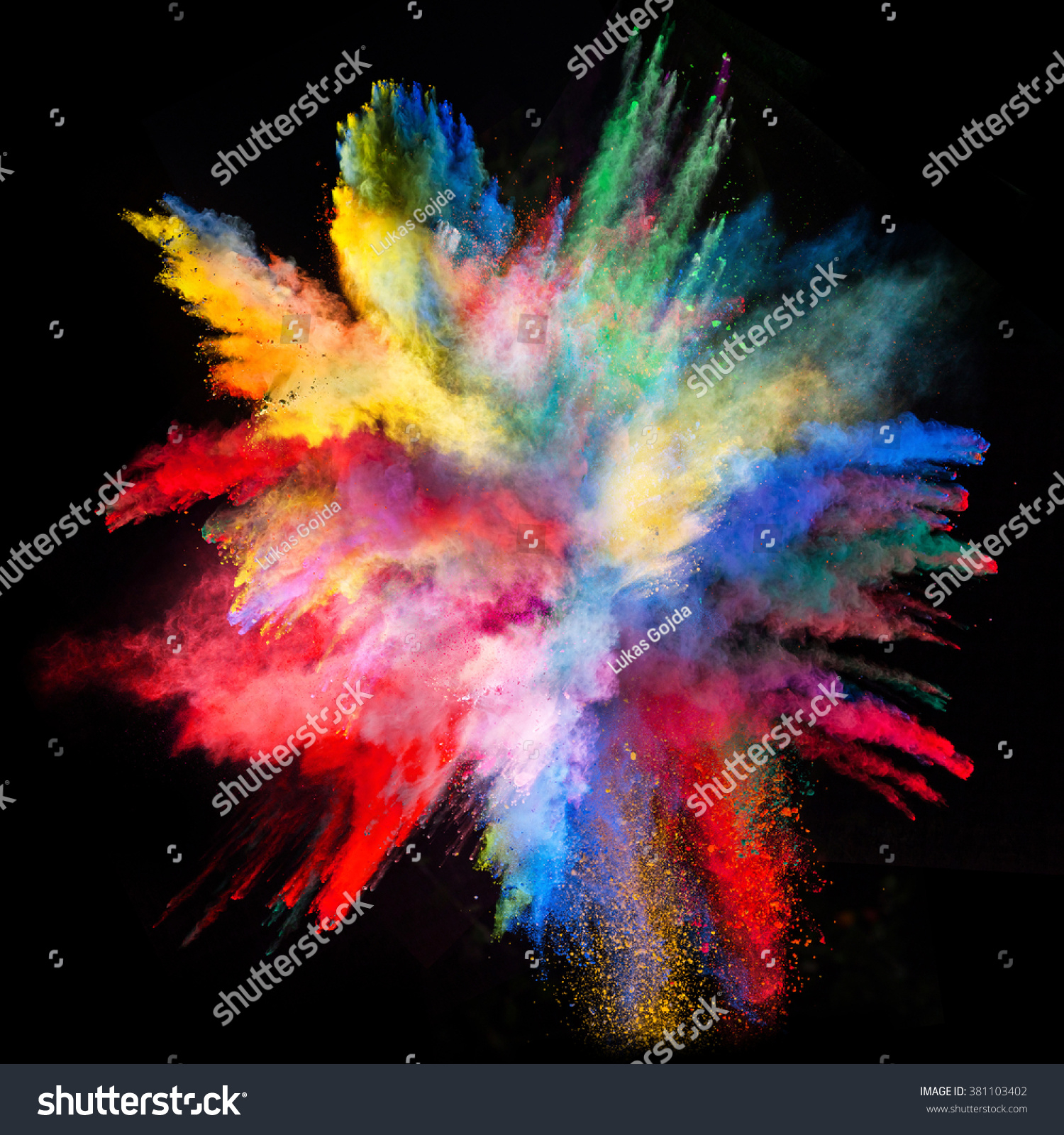 Explosion of colorful powder, isolated on black background #381103402