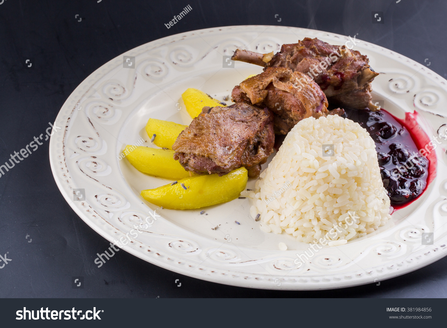 Rice roasted duck with sauce and cranberries souce #381984856