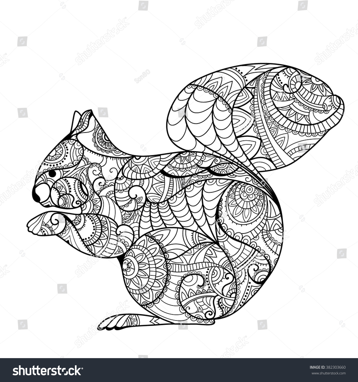 Squirrel Coloring Book Hand Drawn Funny Royalty Free Stock Vector 382303660 Avopix Com