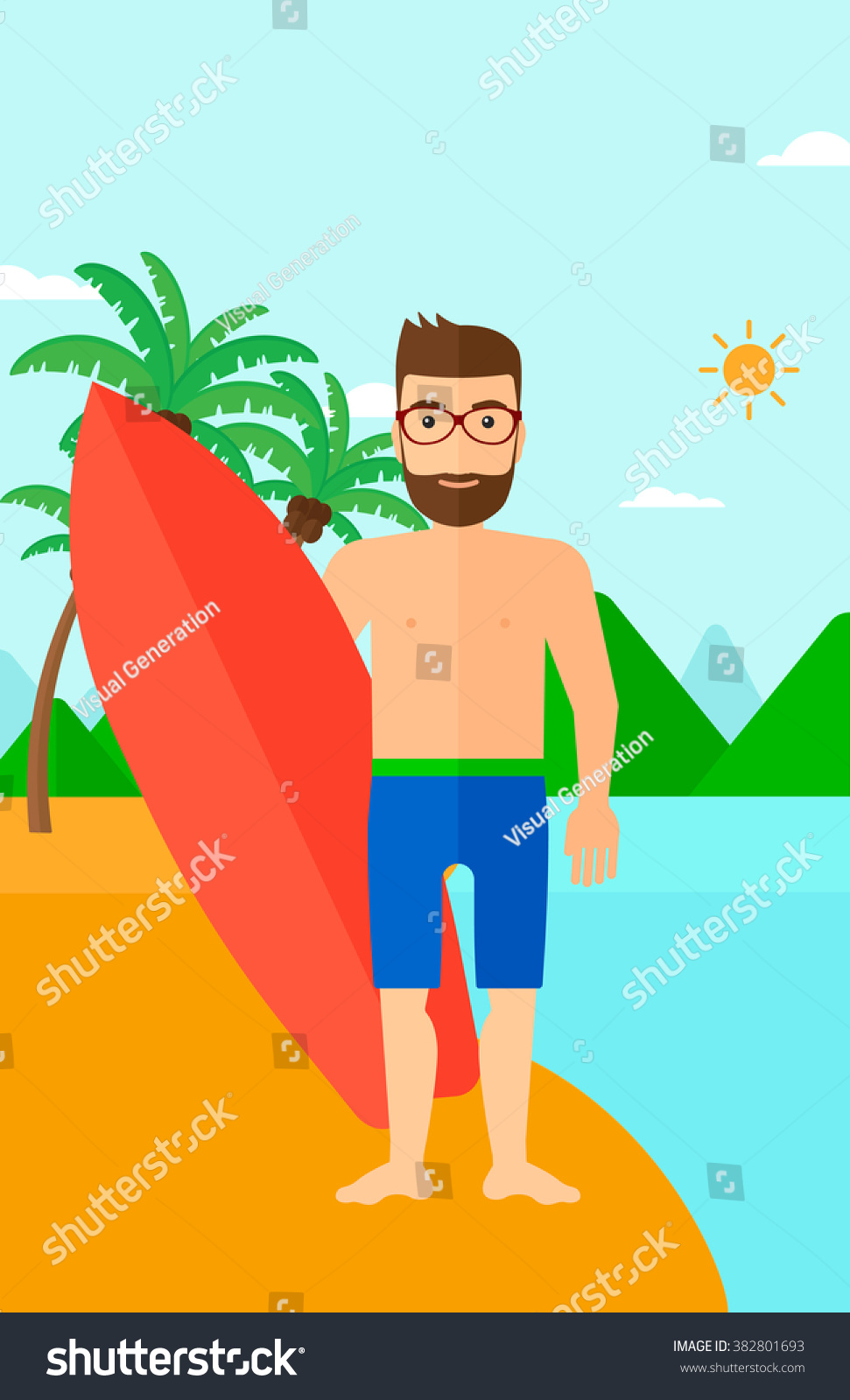 Surfer Holding Surfboard Royalty Free Stock Vector 382801693 