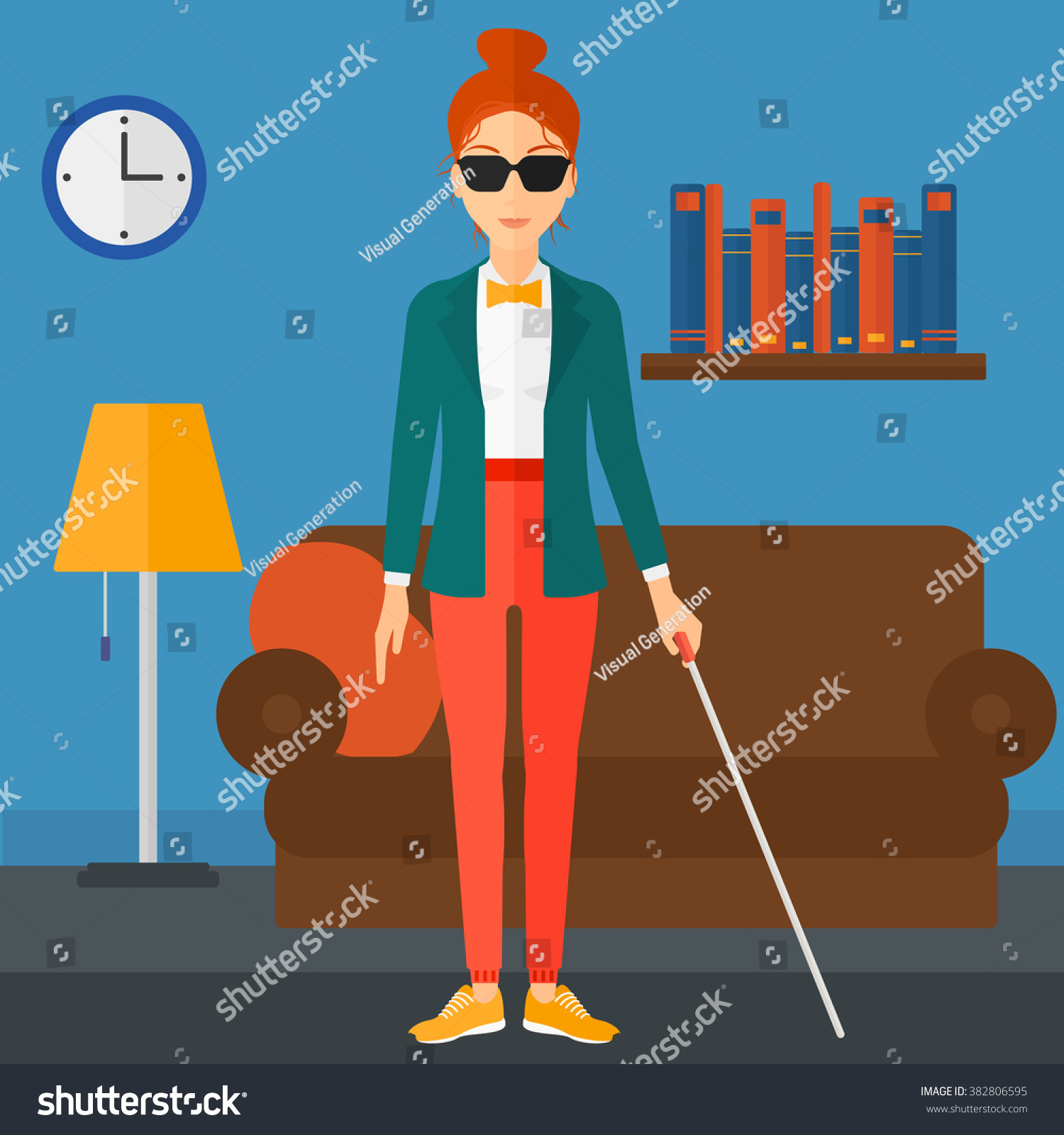 Blind woman with stick. - Royalty Free Stock Vector 382806595 - Avopix.com