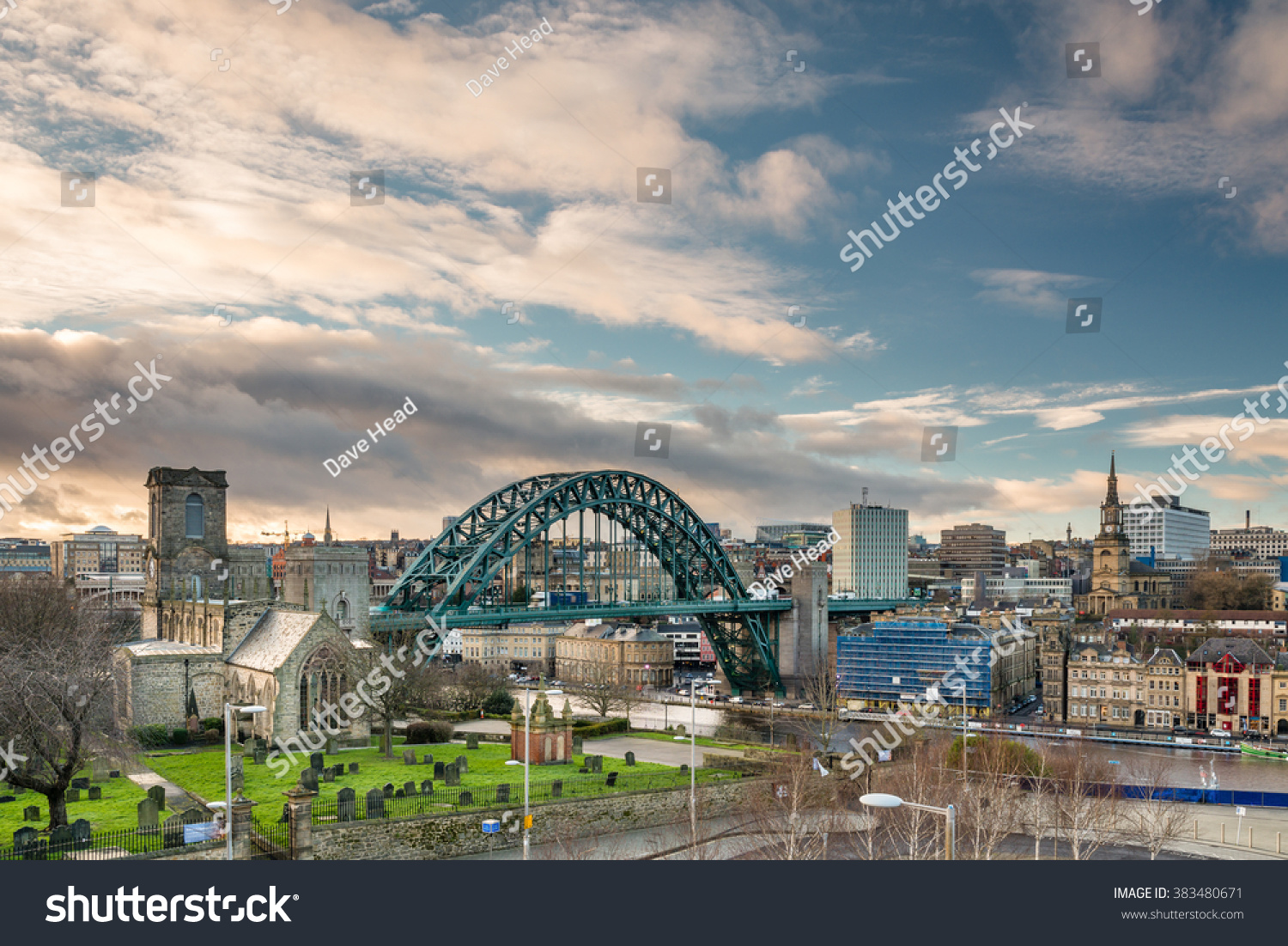 Newcastle Skyline / Newcastle skyline showing the iconic Tyne Bridge. St Mary's church to the left and All Saints Church on the right #383480671
