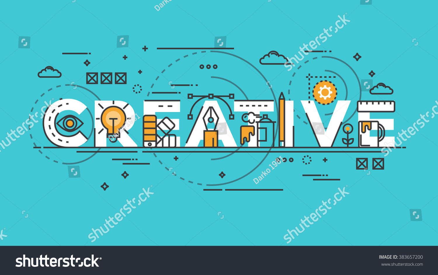 Flat Style, Thin Line Banner design of Creative, Idea, Colors, Drawing, vision, etc. Modern concept. Vector Illustartion #383657200