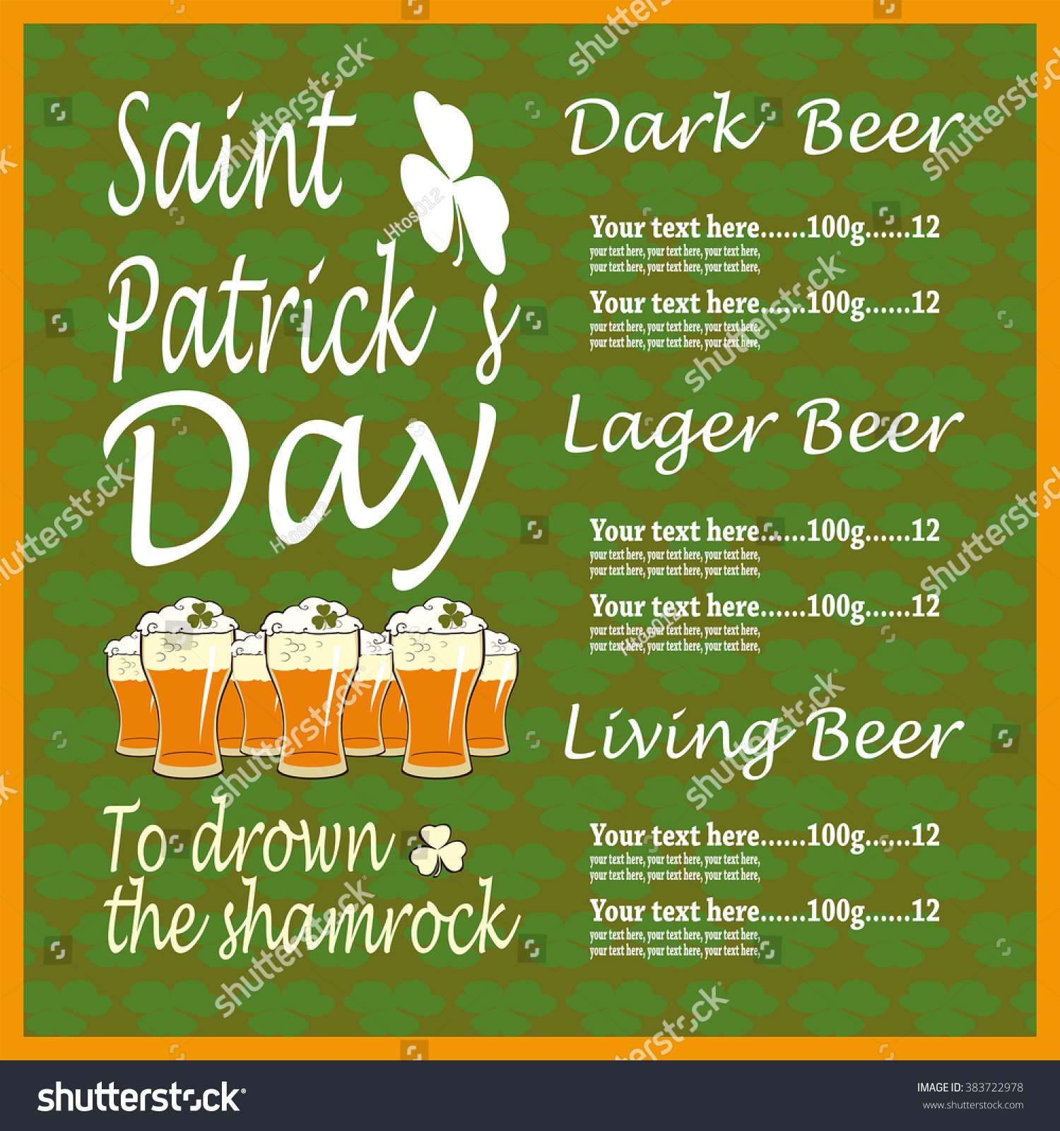 Beer menu on shamrock background. Menu contains - Royalty Free Stock ...