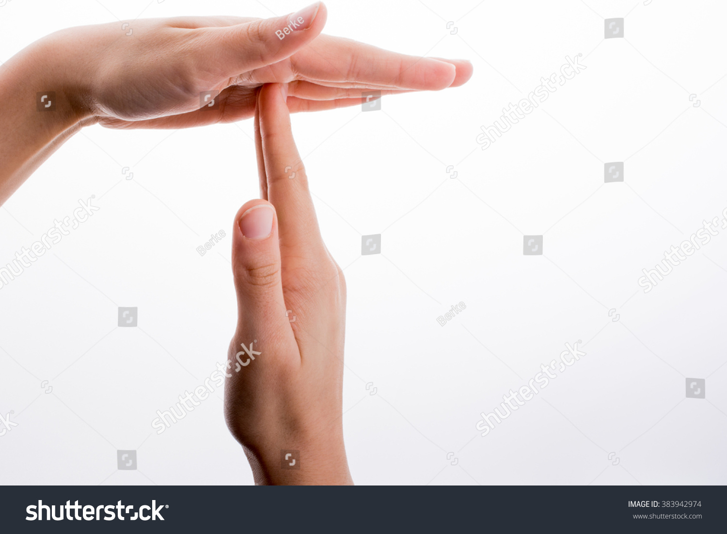 Break time hand gesture on a white background #383942974
