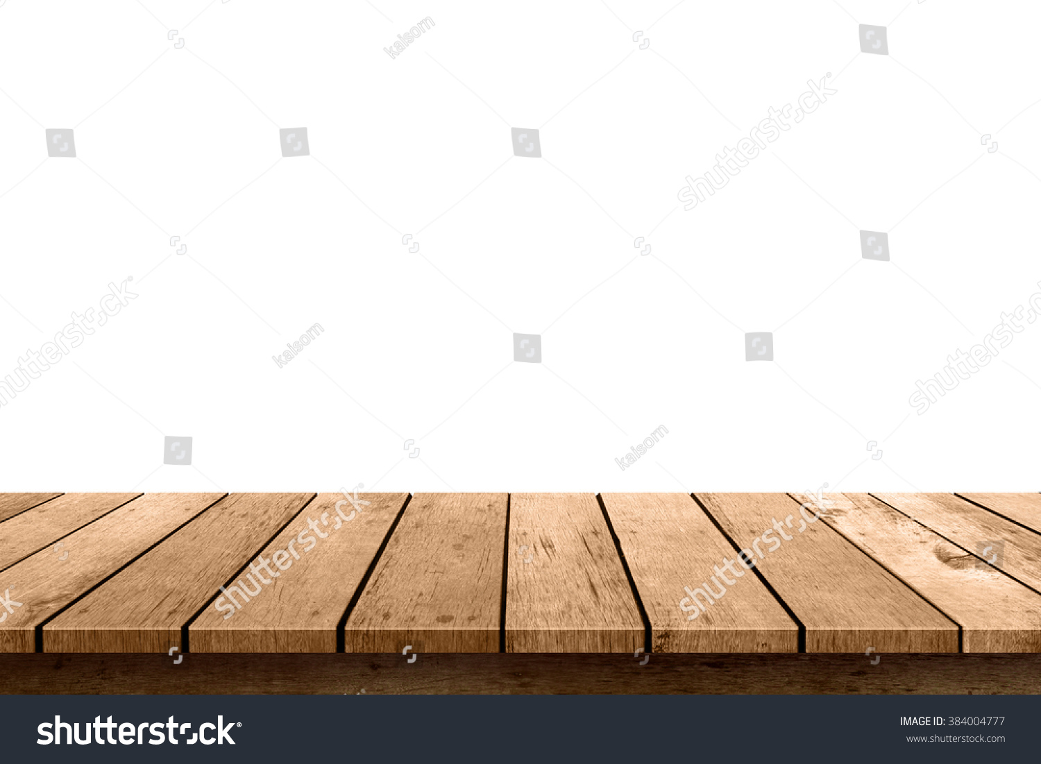empty wooden table top isolated on white background, used for display or montage your products #384004777