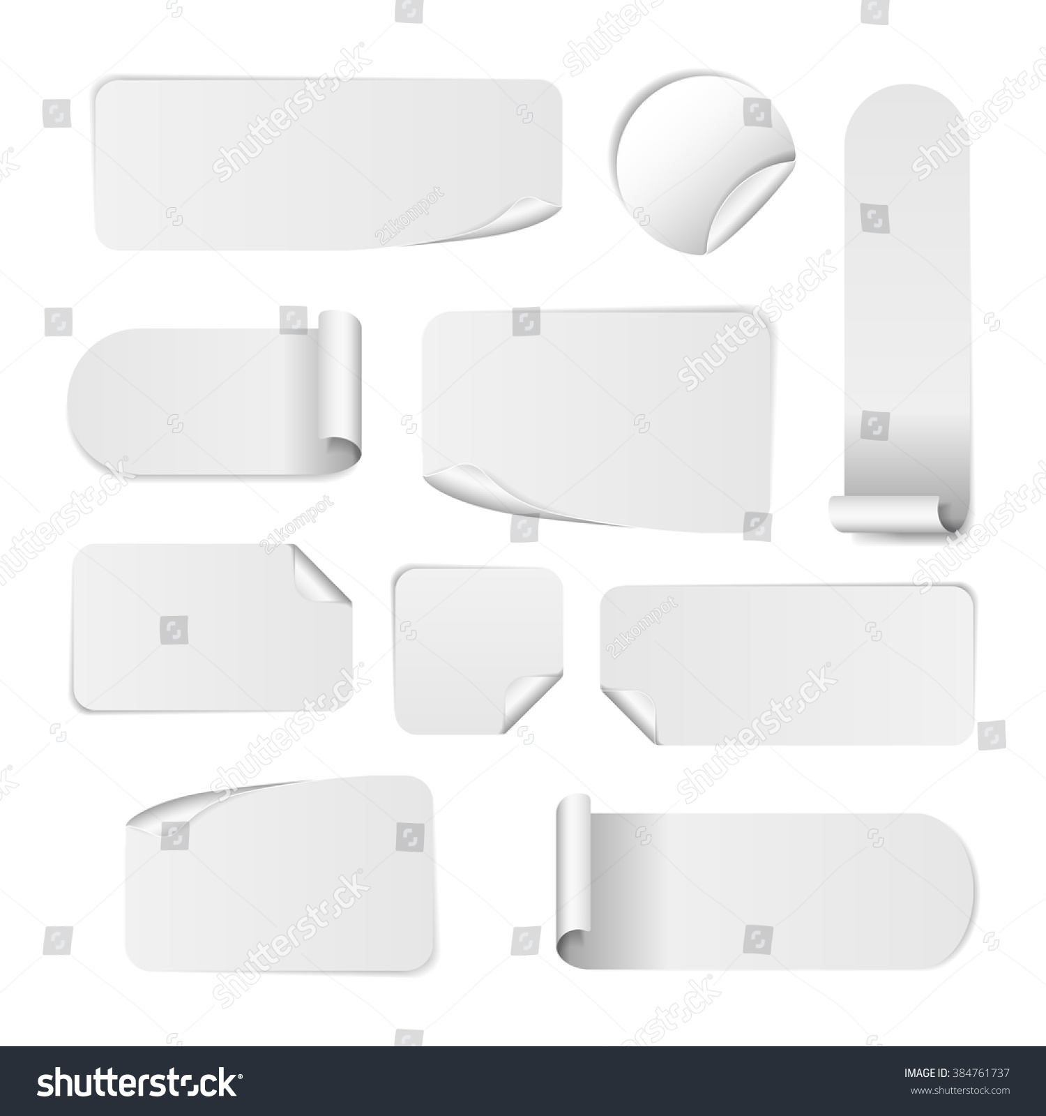 Blank white paper stickers isolated on white background. Round, square and rectangular sticker template. Sale and Clearance  banners. Big Sale promotion.  #384761737