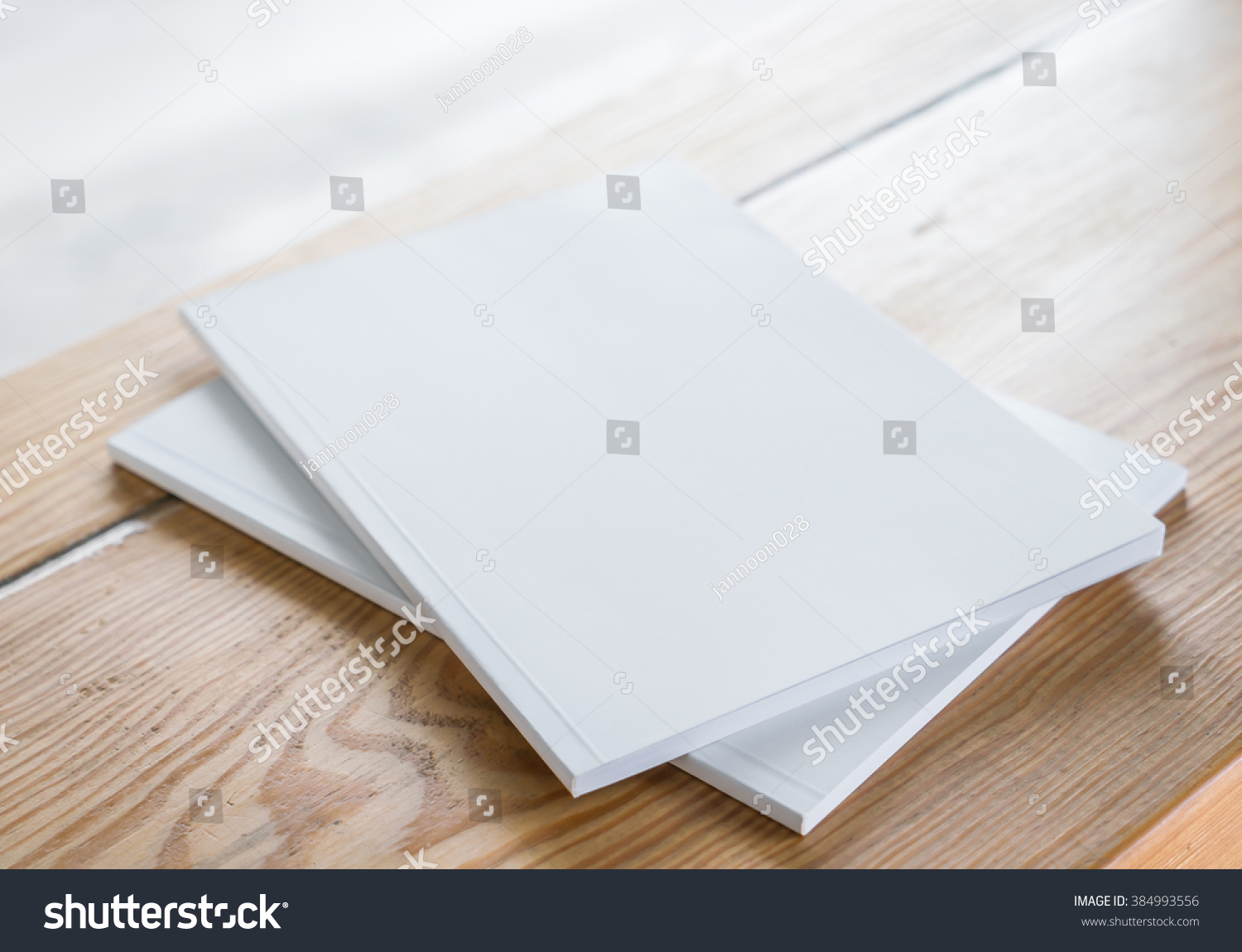 Blank catalog, magazines,book mock up on wood background #384993556