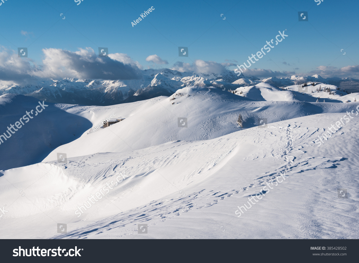 Winter landscape in the high mountains #385428502