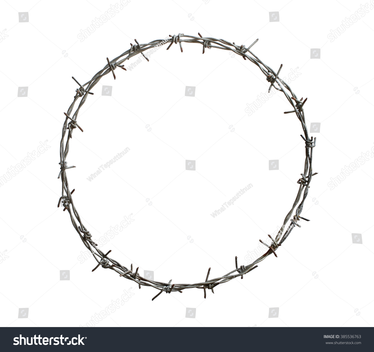 Barbed wire circle isolated on white background #385536763