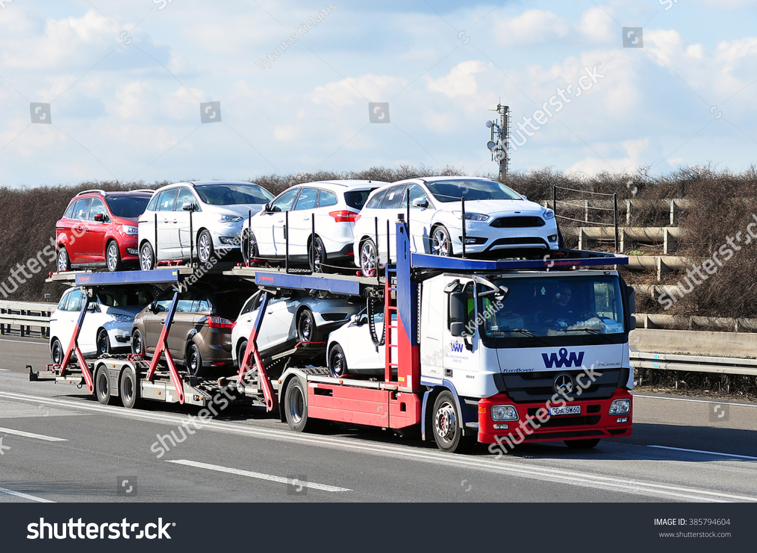 FRANKFURT,GERMANY - FEBR 25:  truck on the highway on February 25,2016 in Frankfurt, Germany. #385794604
