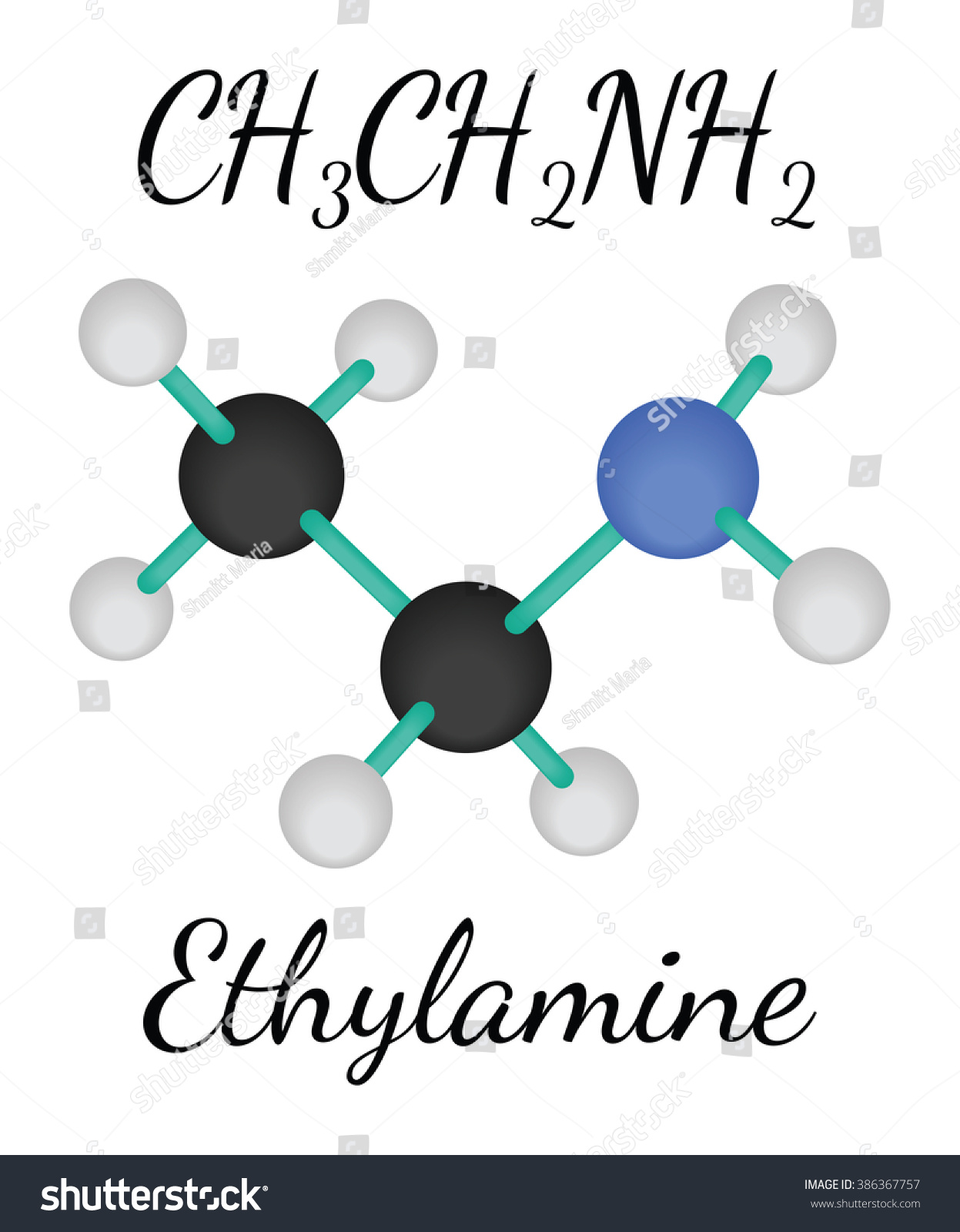 CH3CH2NH2 ethylamine molecule - Royalty Free Stock Vector 386367757 ...