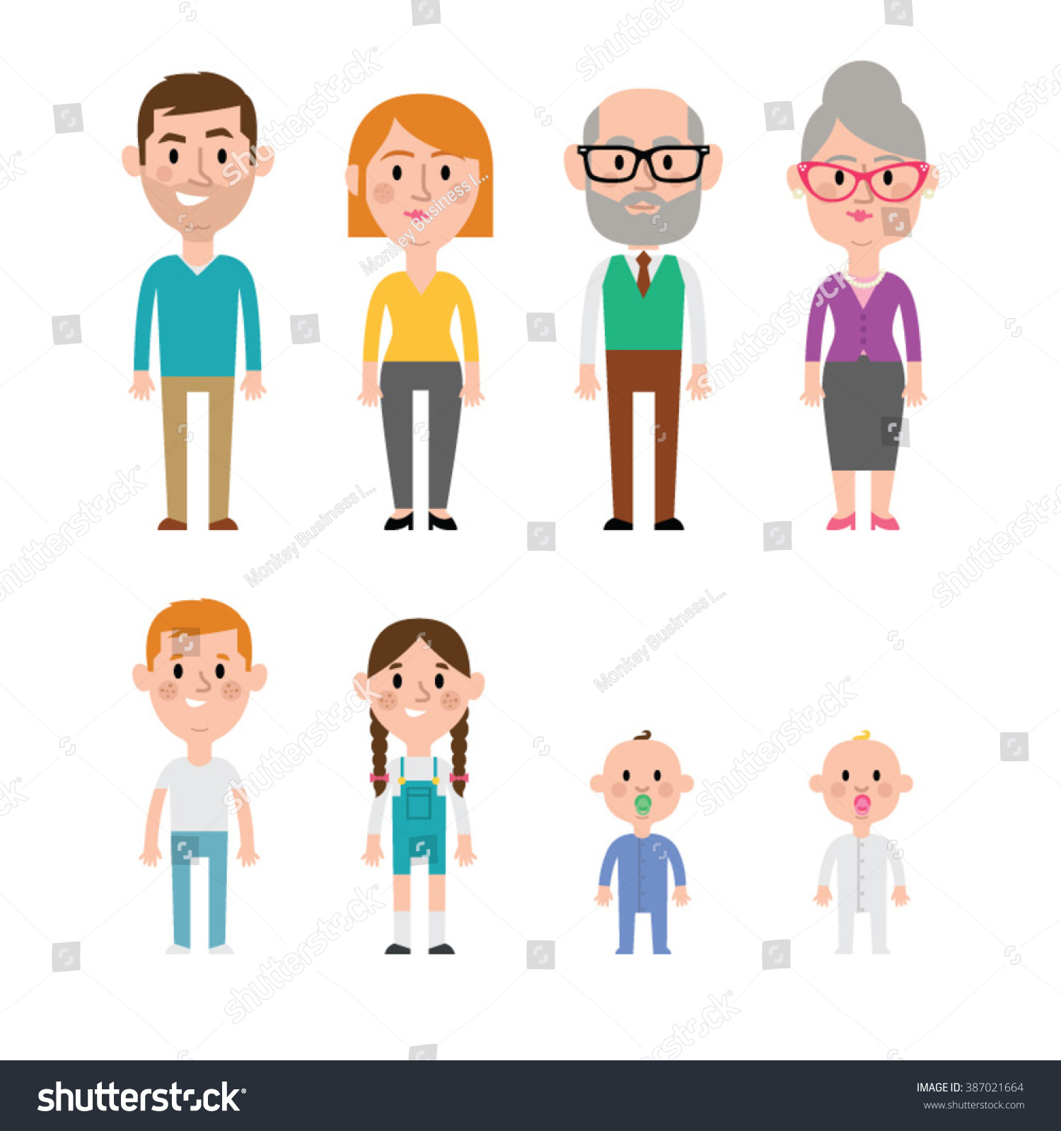 Flat vector caucasian family members. Parents, - Royalty Free Stock ...