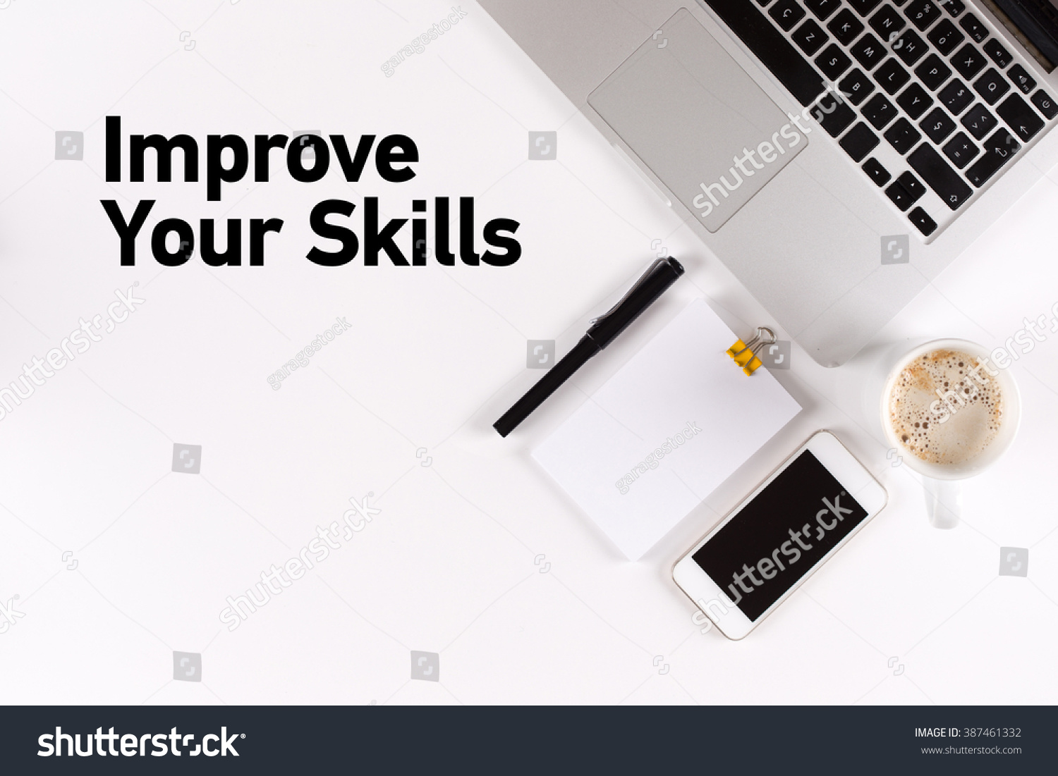 Improve Your Skills text on the desk with copy space #387461332
