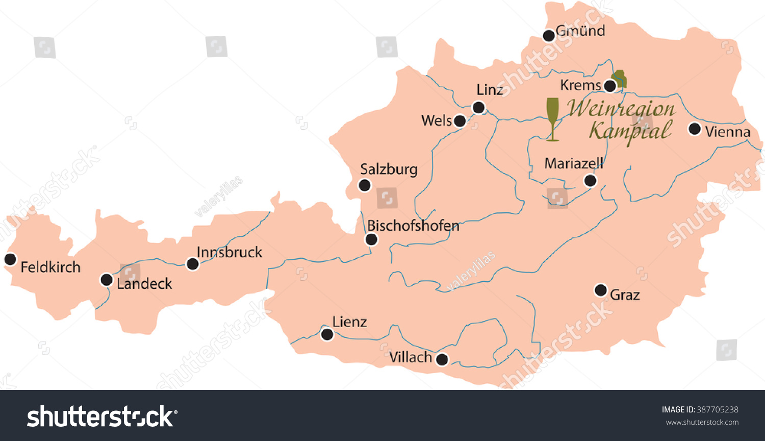 map region of Kamptal in austria - Royalty Free Stock Vector 387705238 ...