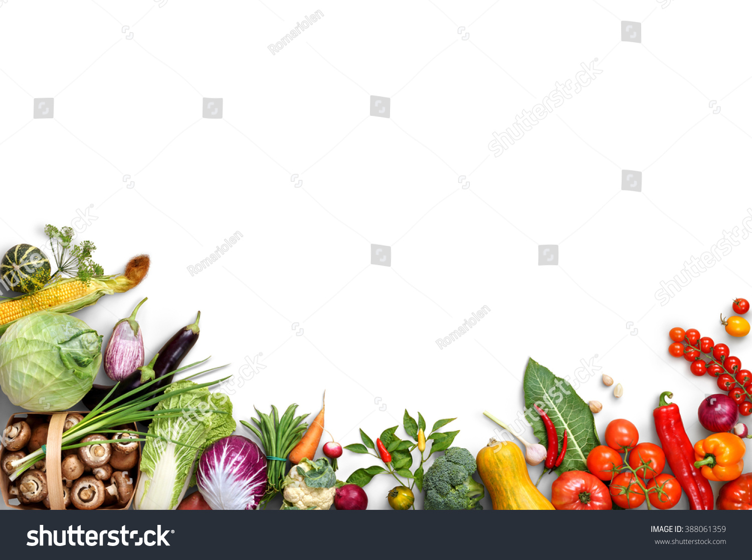 Healthy eating background. Food photography different fruits and vegetables isolated white background. Copy space. High resolution product #388061359