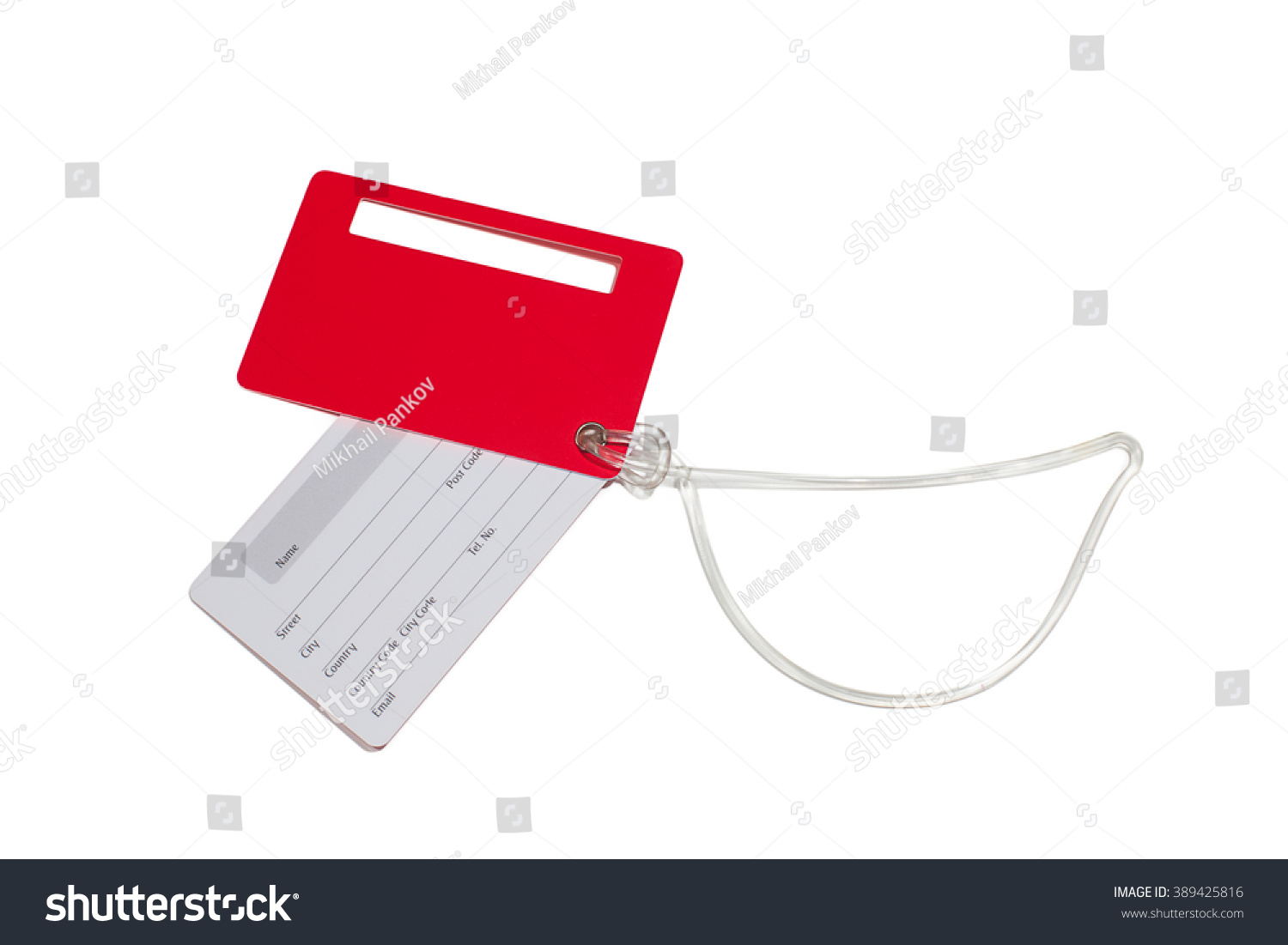 Red baggage tag . Isolated. #389425816