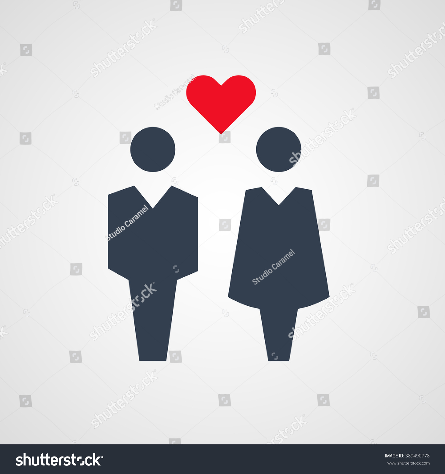 Couple (a man and a woman) with red heart between and above them vector #389490778