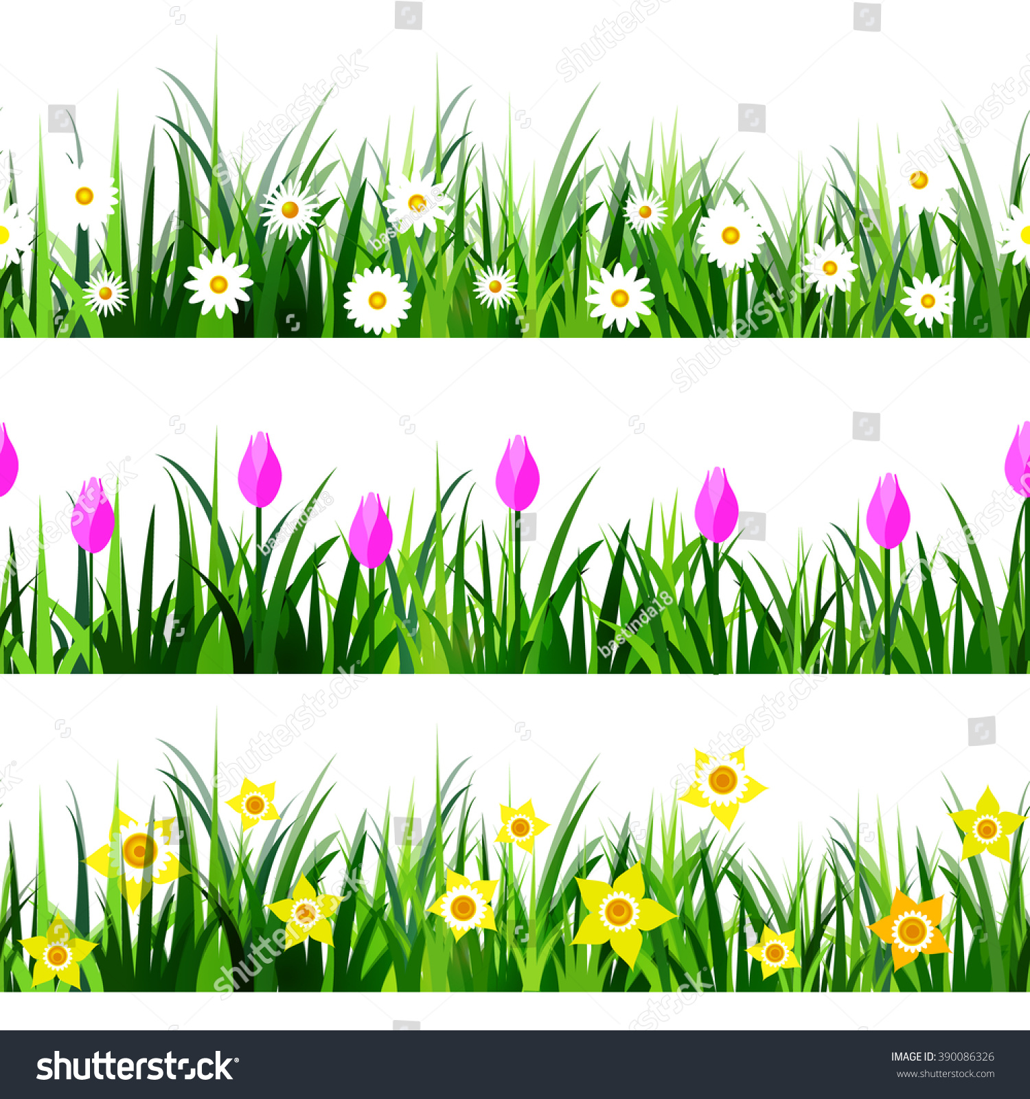 Green Grass Seamless Set Royalty Free Stock Vector 390086326