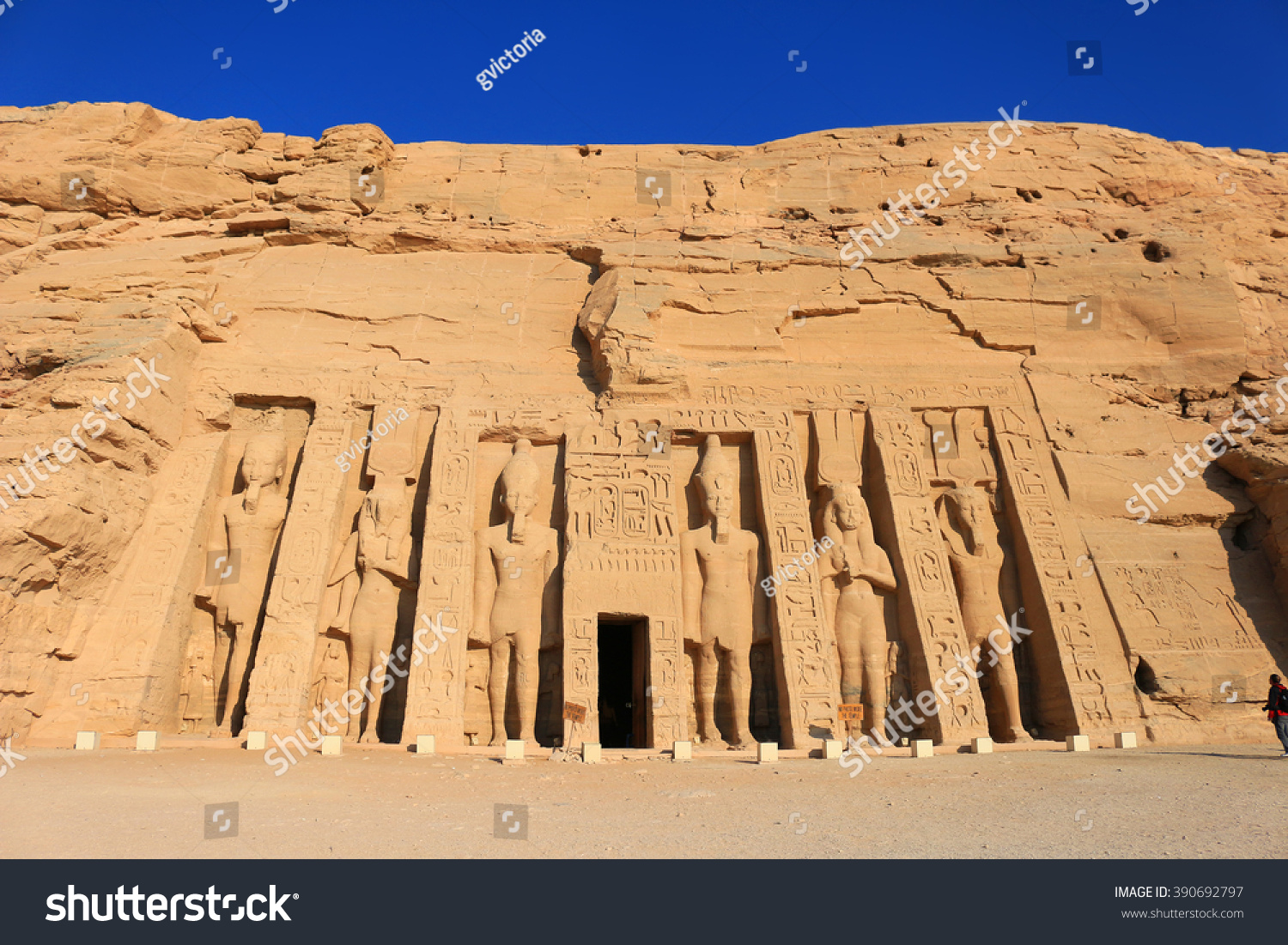 Temple of Hathour built by  Ramses II dedicated to his wife, Nerfertari, Abu Simbel in Egypt #390692797