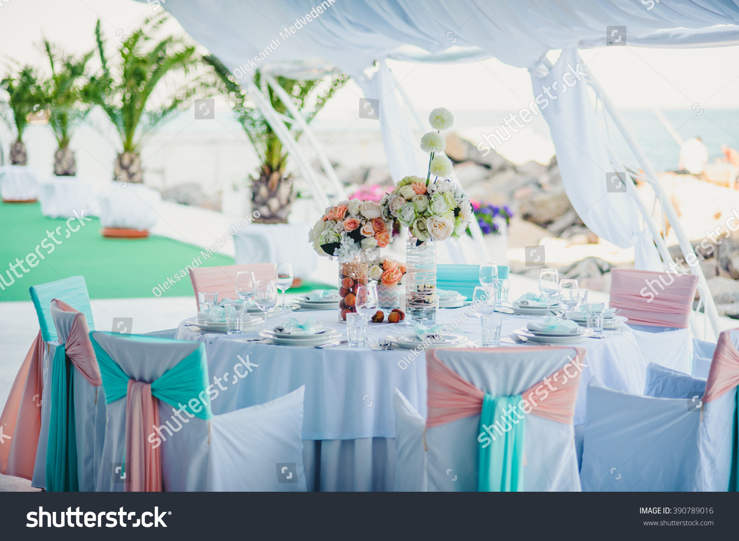 Luxury, elegant wedding reception table arrangement #390789016