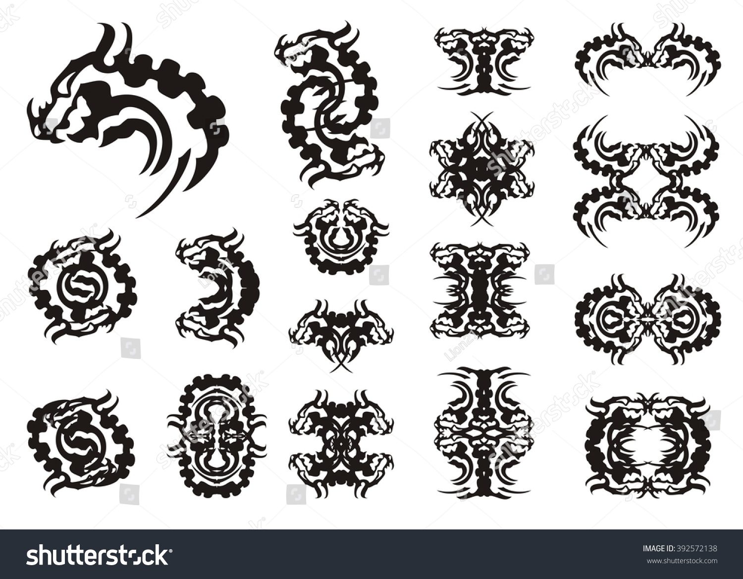 Tribal dragon head symbols. Big collection of - Royalty Free Stock ...