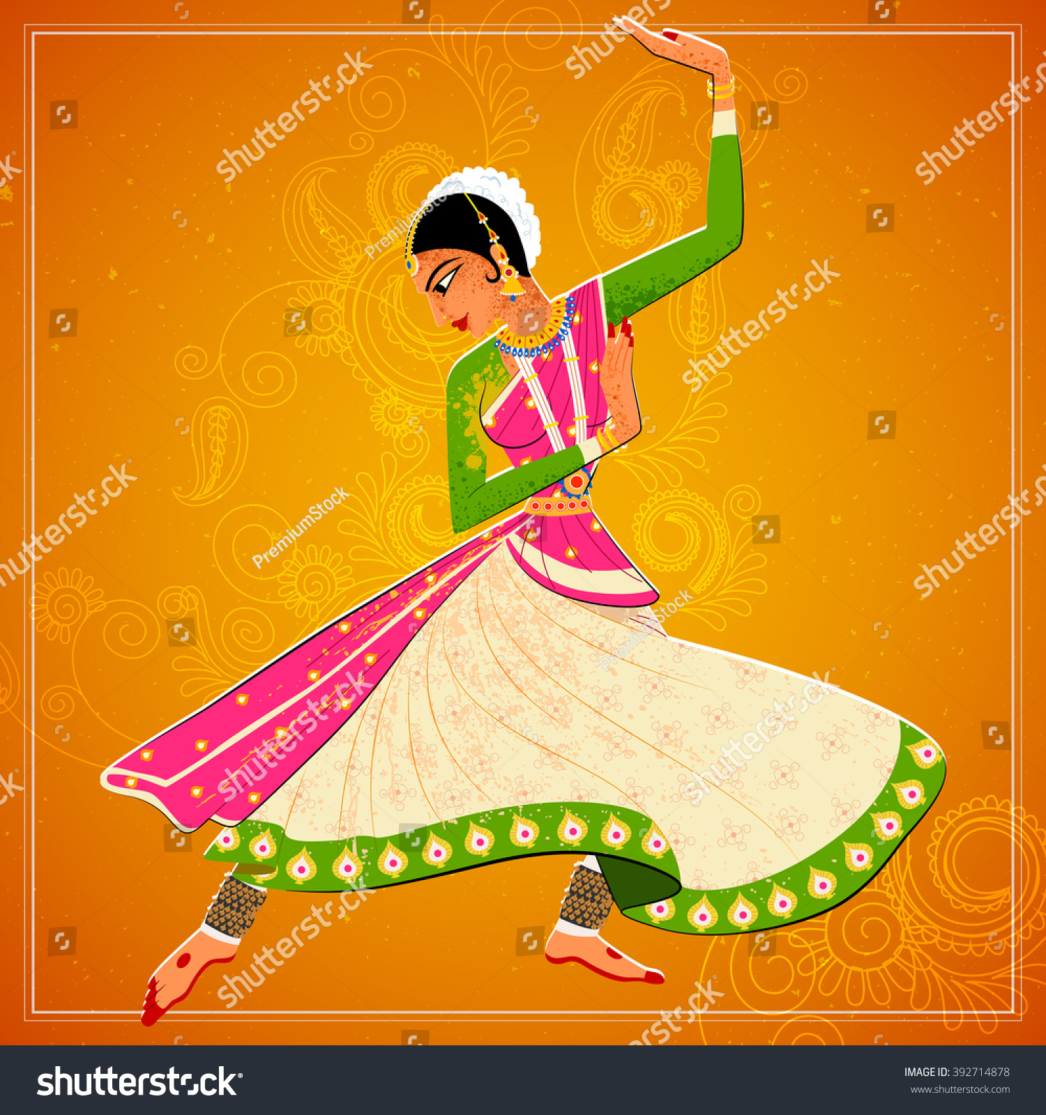 Vector Design Of Woman Performing Kathak Royalty Free Stock Vector 392714878 8674