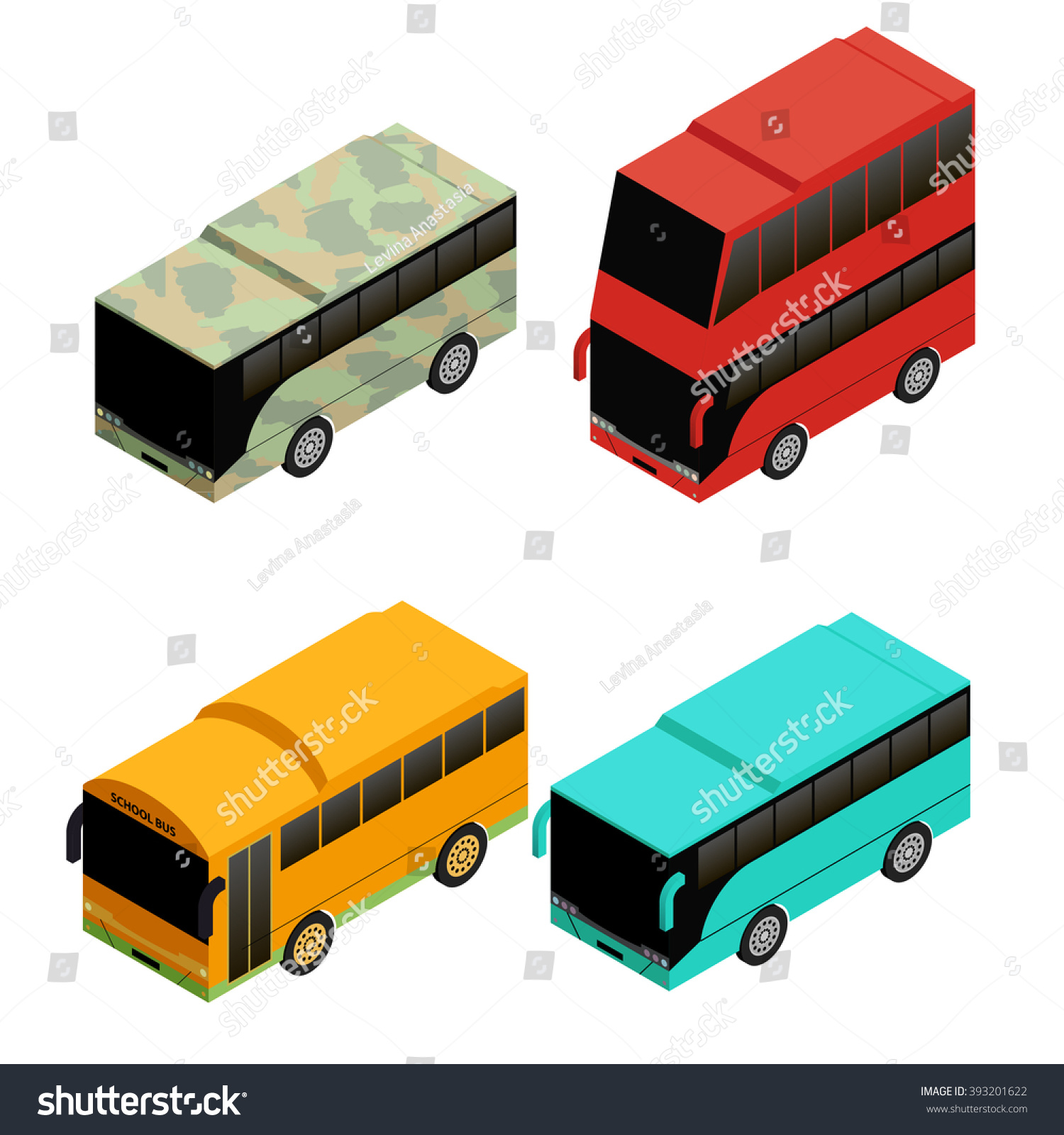 Different types of bus. Blue public, yellow - Royalty Free Stock Vector ...