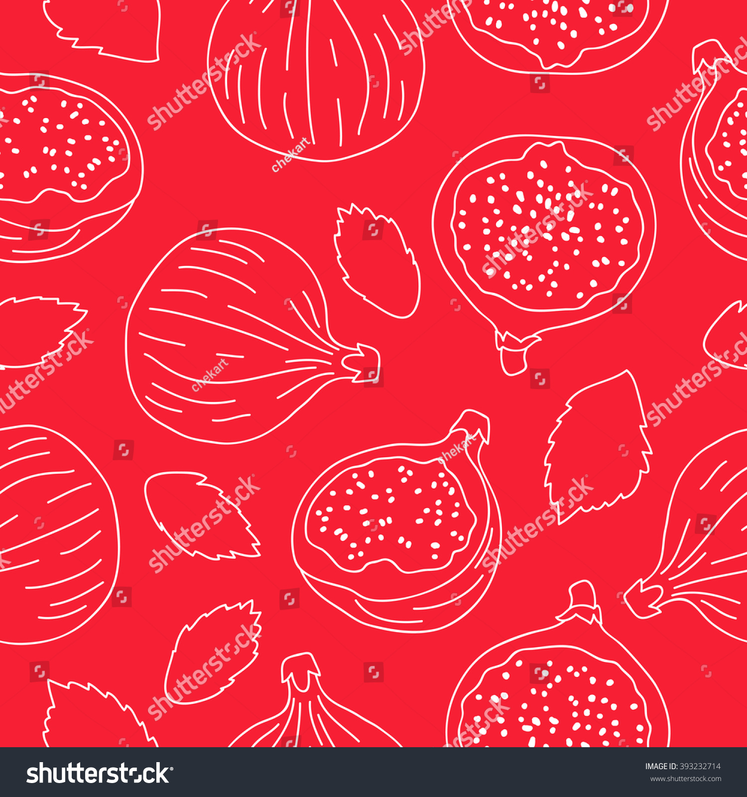 Seamless vector pattern of the fruits of a fig on a red background. #393232714