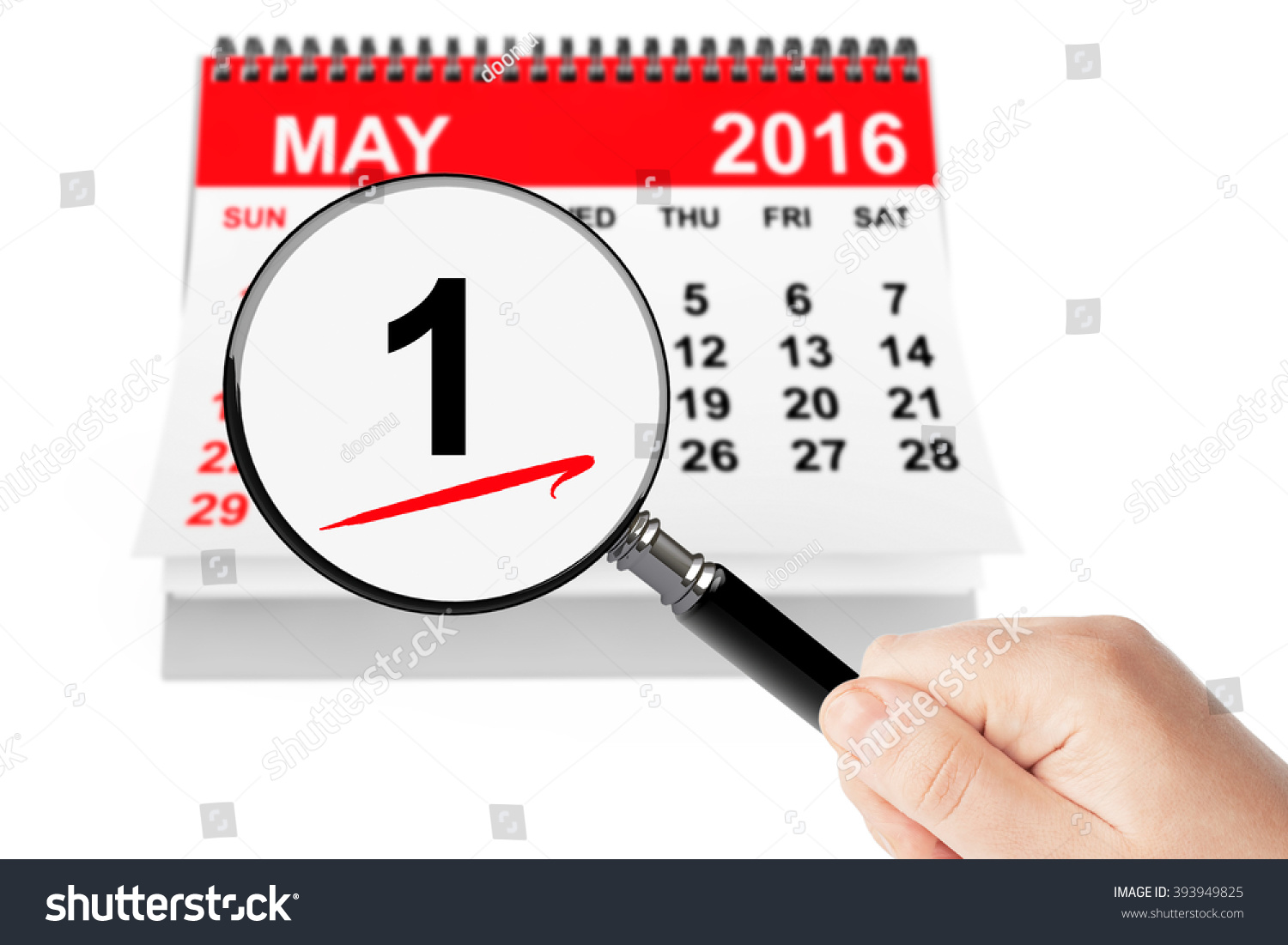 Orthodox Easter Concept. 1 May 2016 calendar with magnifier on a white background #393949825
