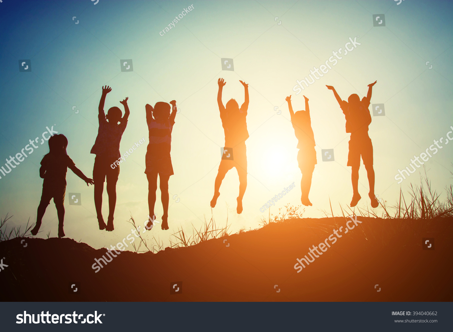 Silhouette of children jump gladness happy time #394040662