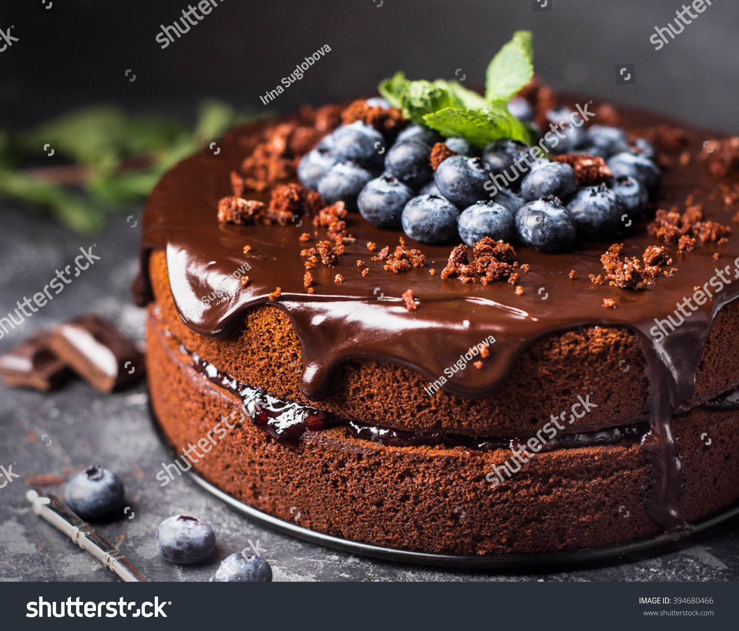 Chocolate cake with berries #394680466